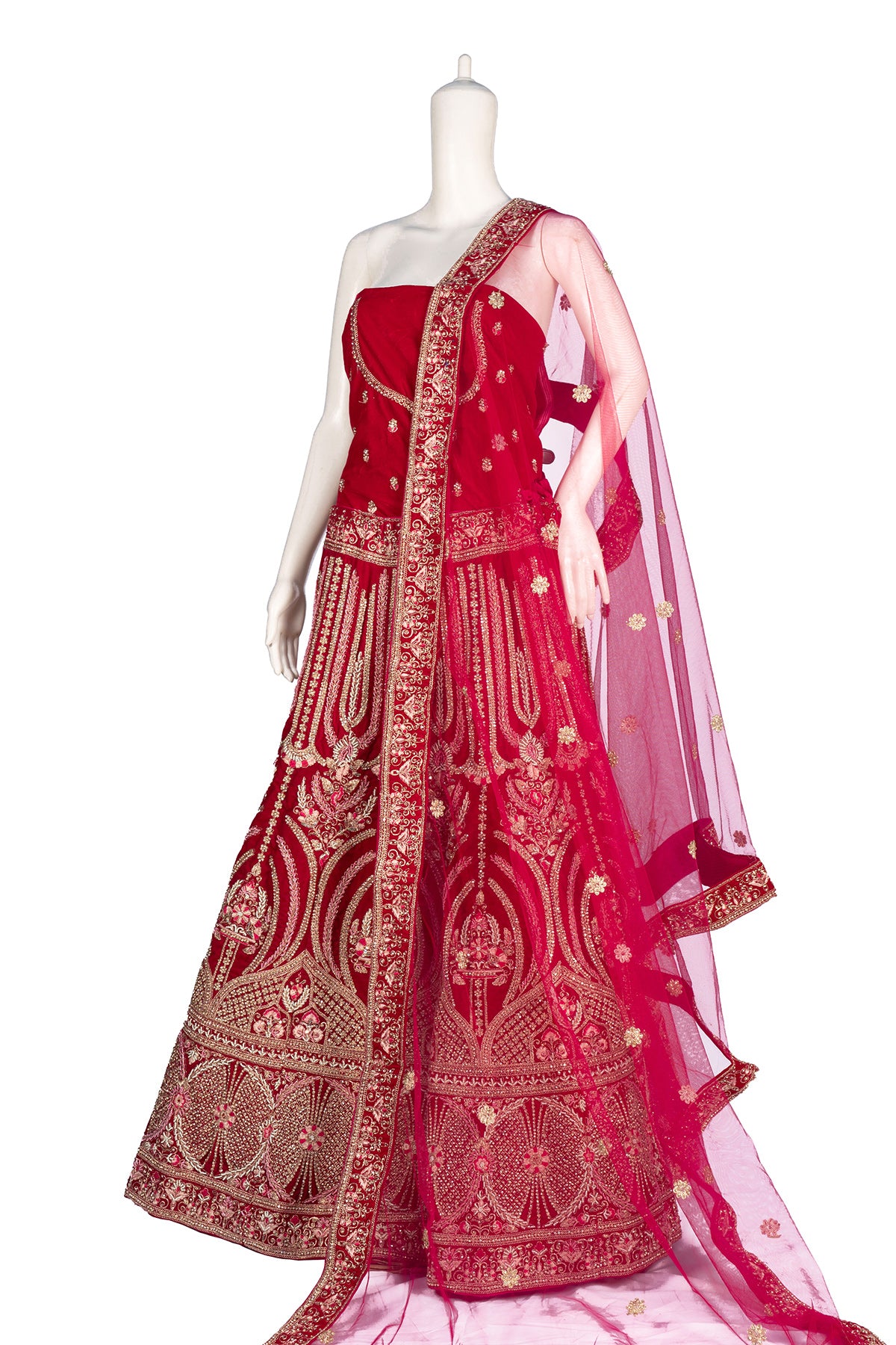 Silakaari Exquisite Dusty Hot Pink Velvet Heavy Bridal Lehenga Set with Embroidery