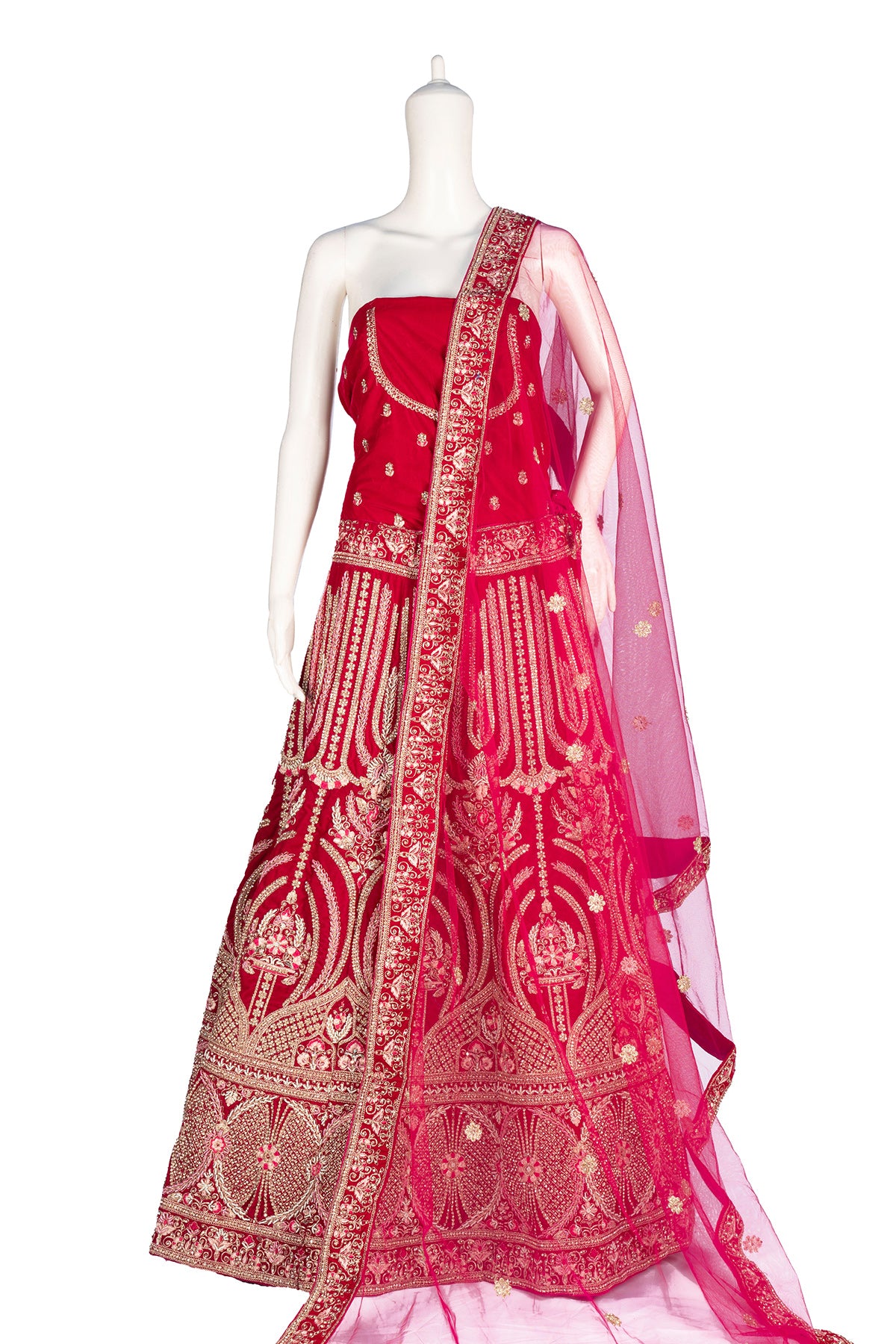Silakaari Exquisite Dusty Hot Pink Velvet Heavy Bridal Lehenga Set with Embroidery