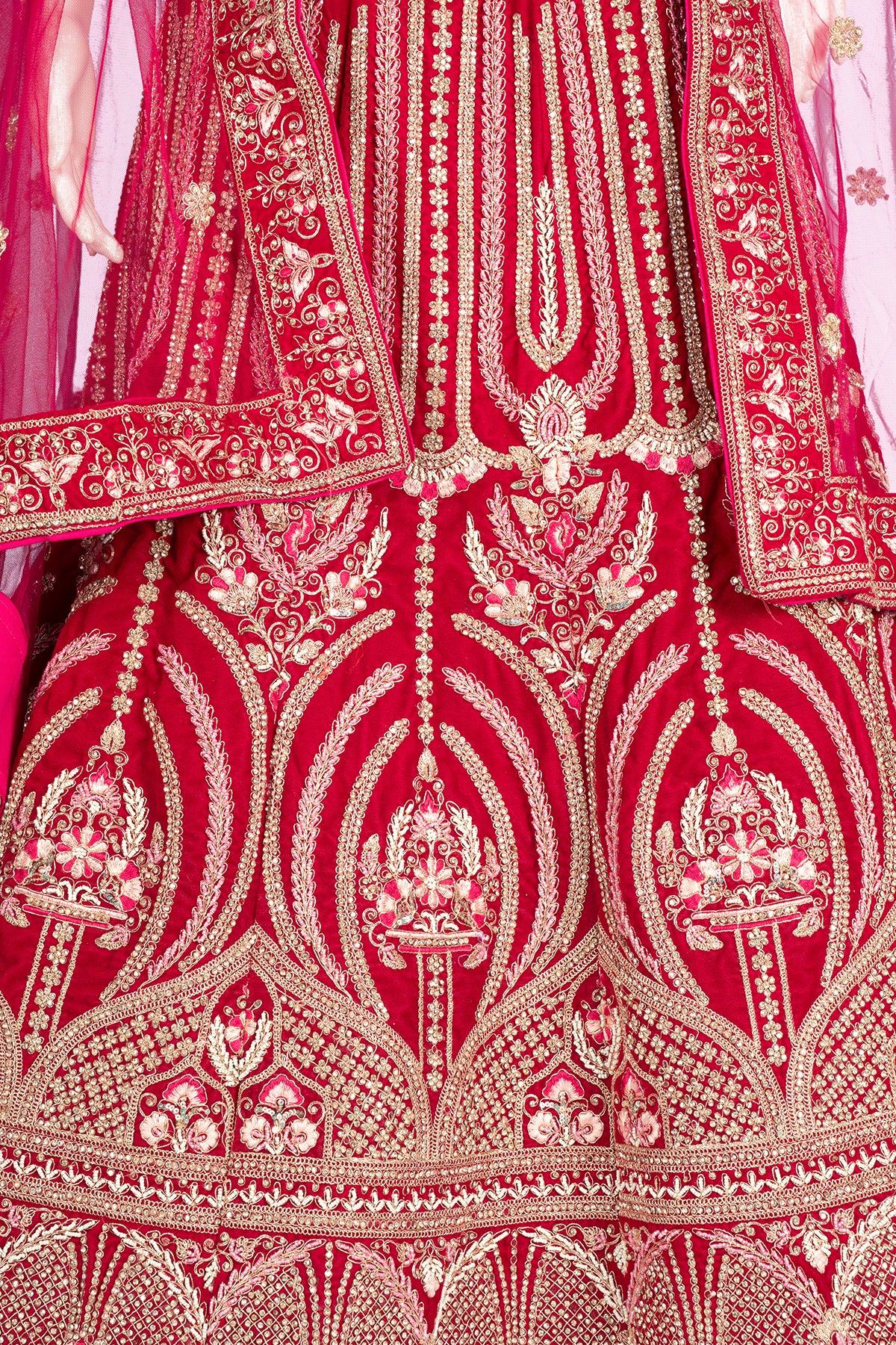 Silakaari Exquisite Dusty Hot Pink Velvet Heavy Bridal Lehenga Set with Embroidery