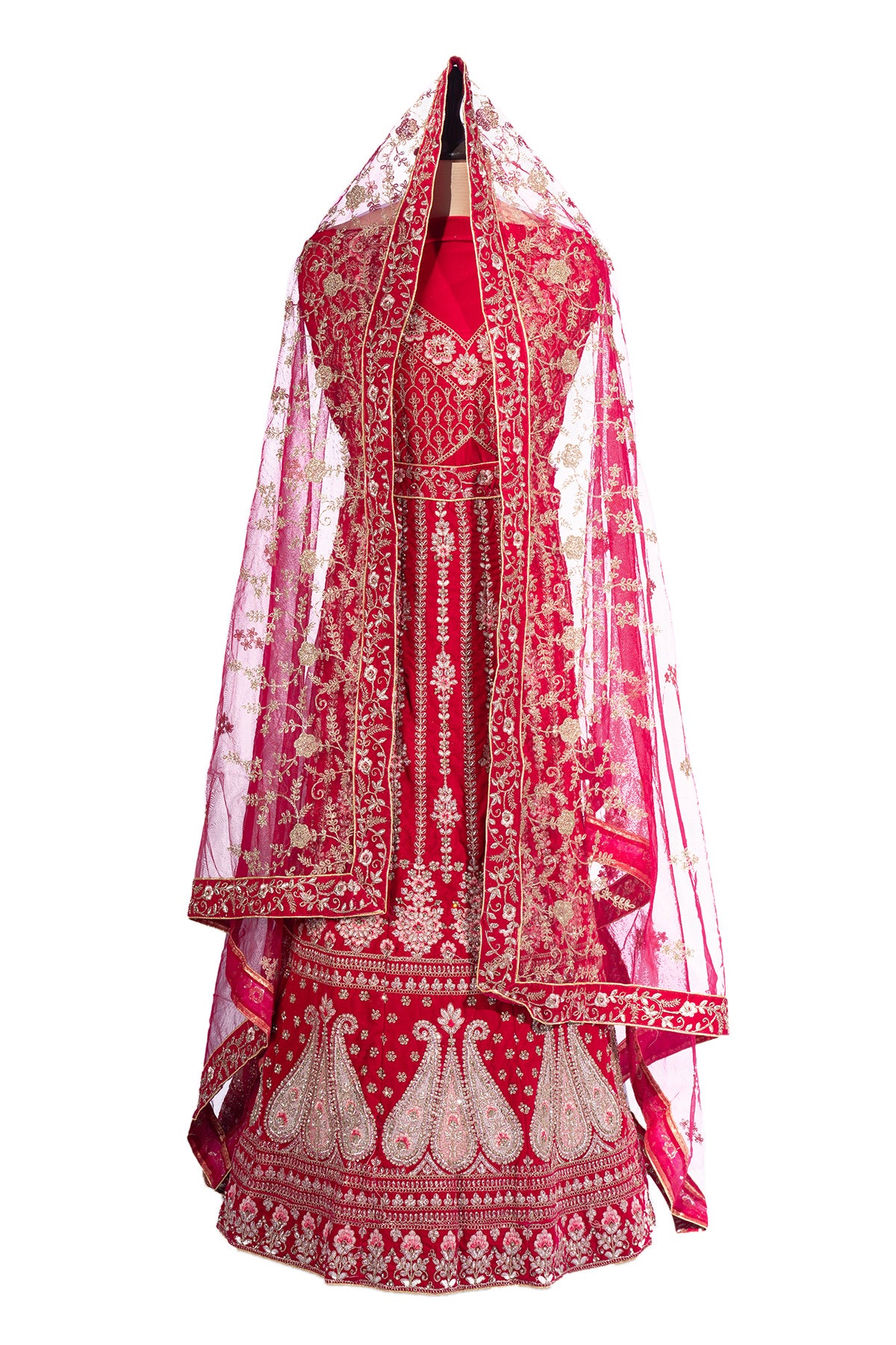 Silakaari Rani Velvet Bridal Lehenga with Zari, Zarkan & Cutdana Work