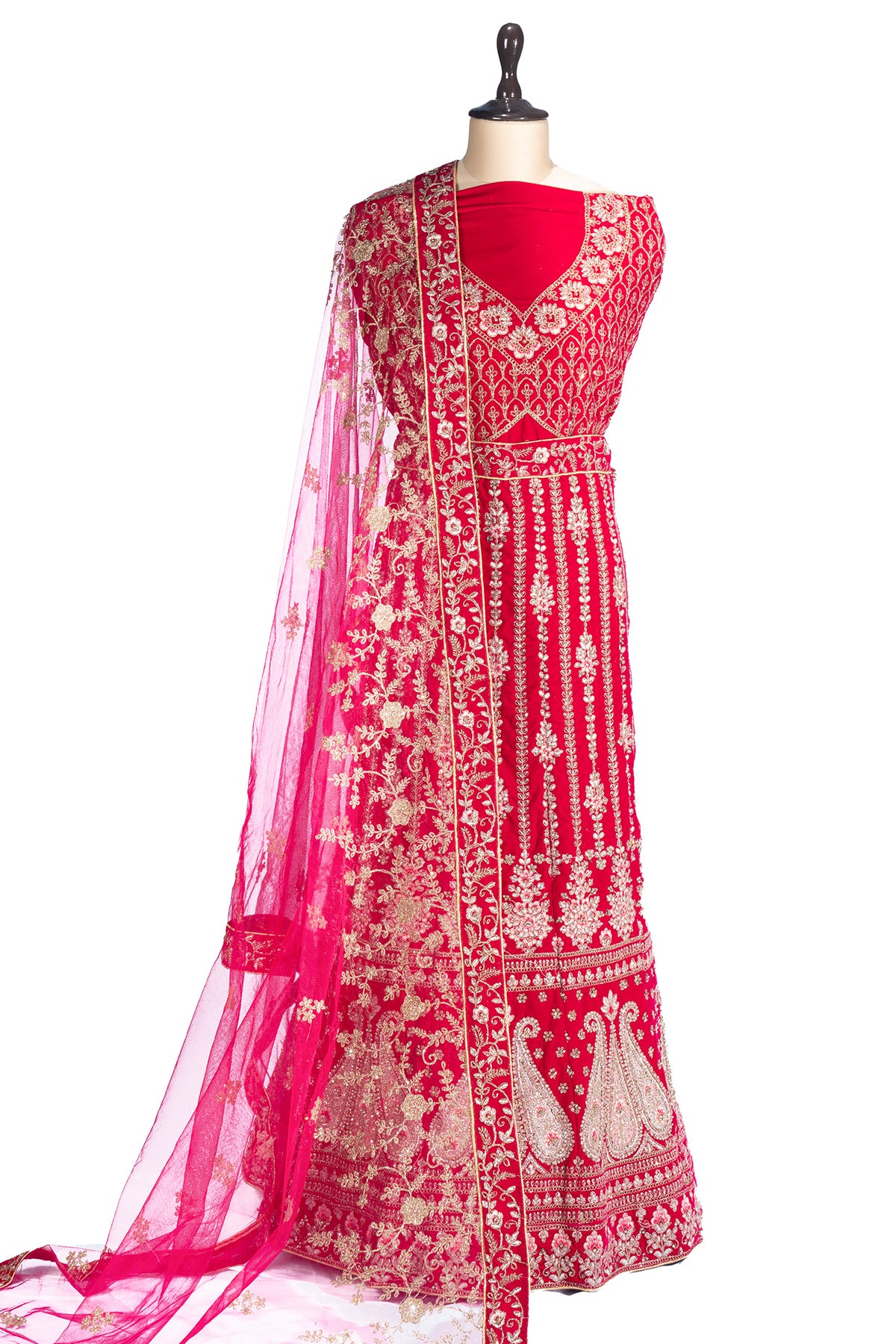 Silakaari Rani Velvet Bridal Lehenga with Zari, Zarkan & Cutdana Work