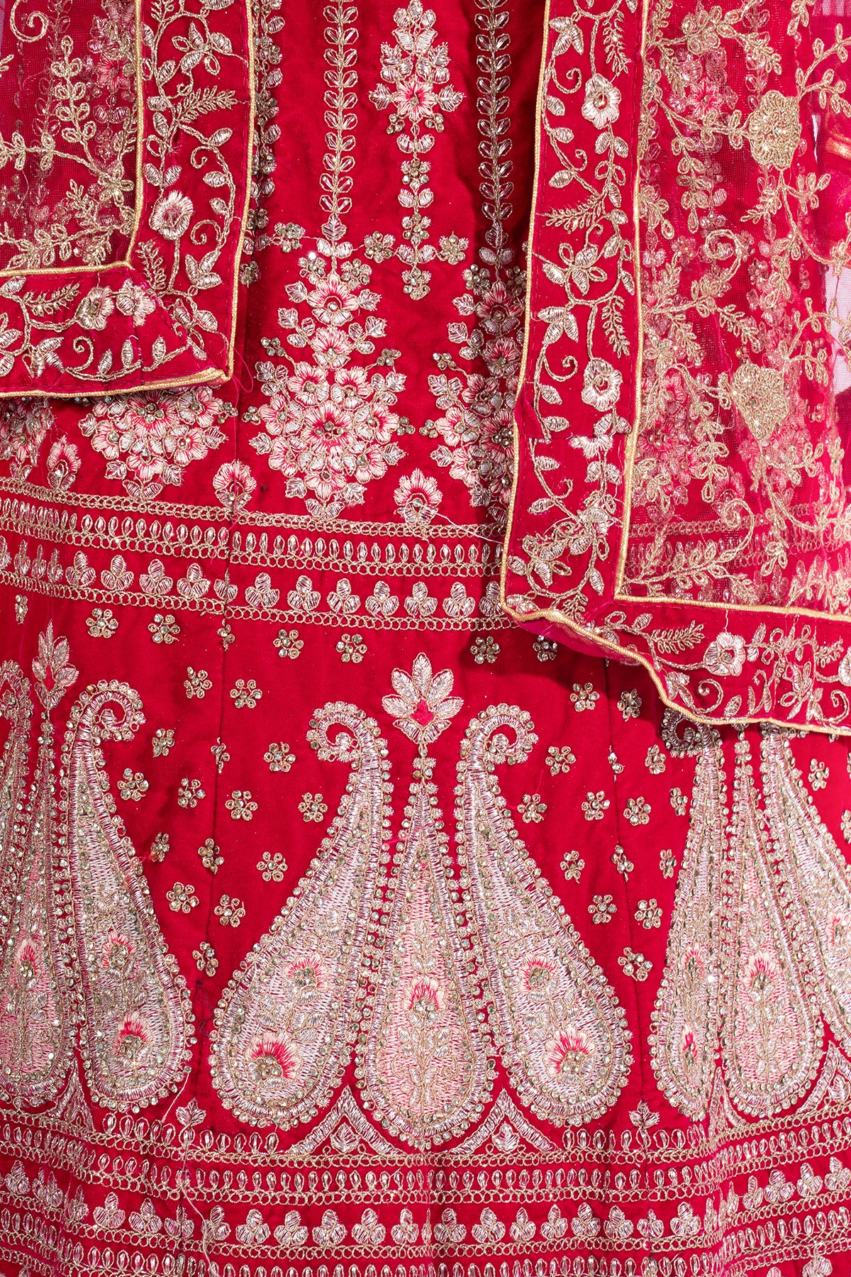 Silakaari Rani Velvet Bridal Lehenga with Zari, Zarkan & Cutdana Work