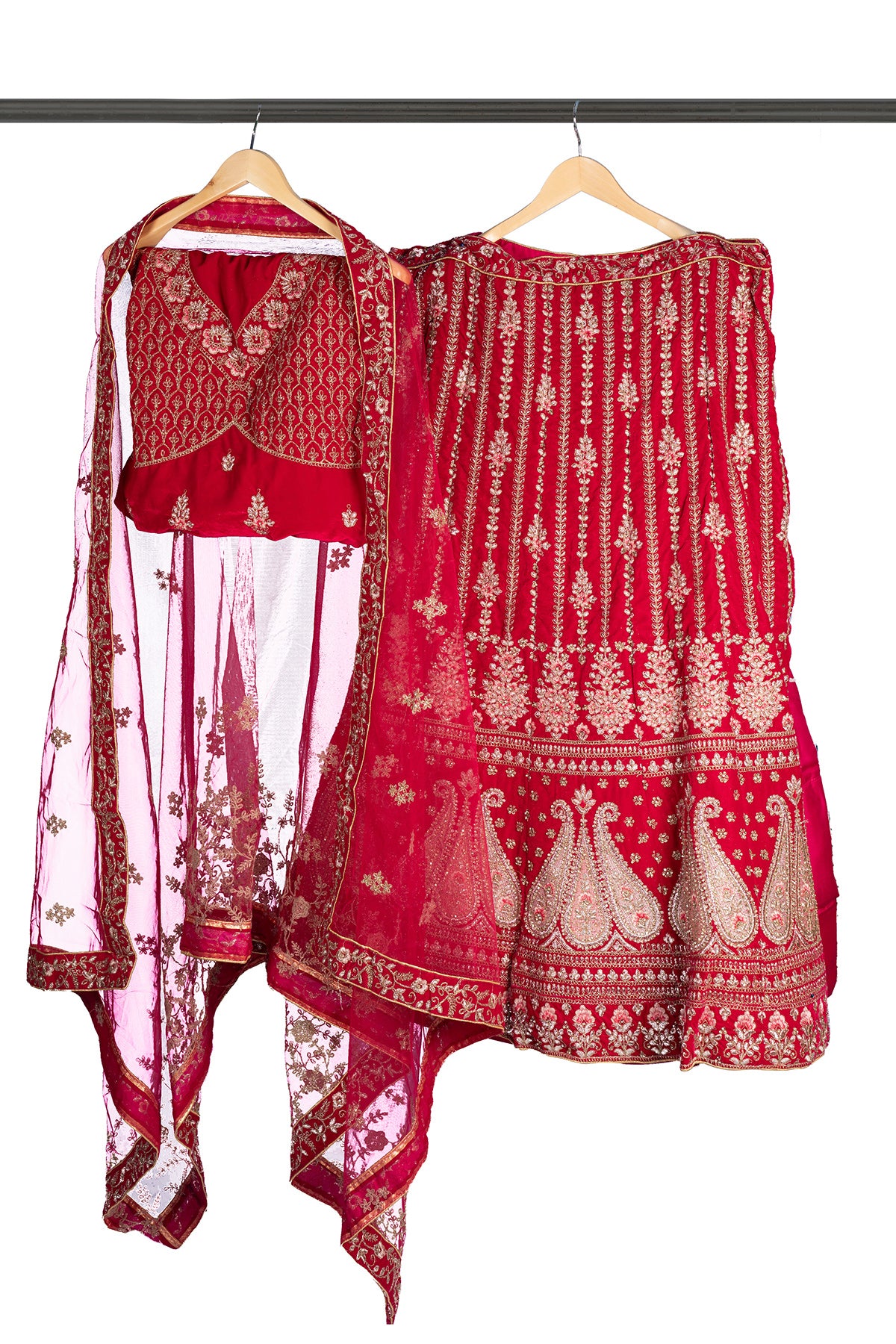 Silakaari Rani Velvet Bridal Lehenga with Zari, Zarkan & Cutdana Work