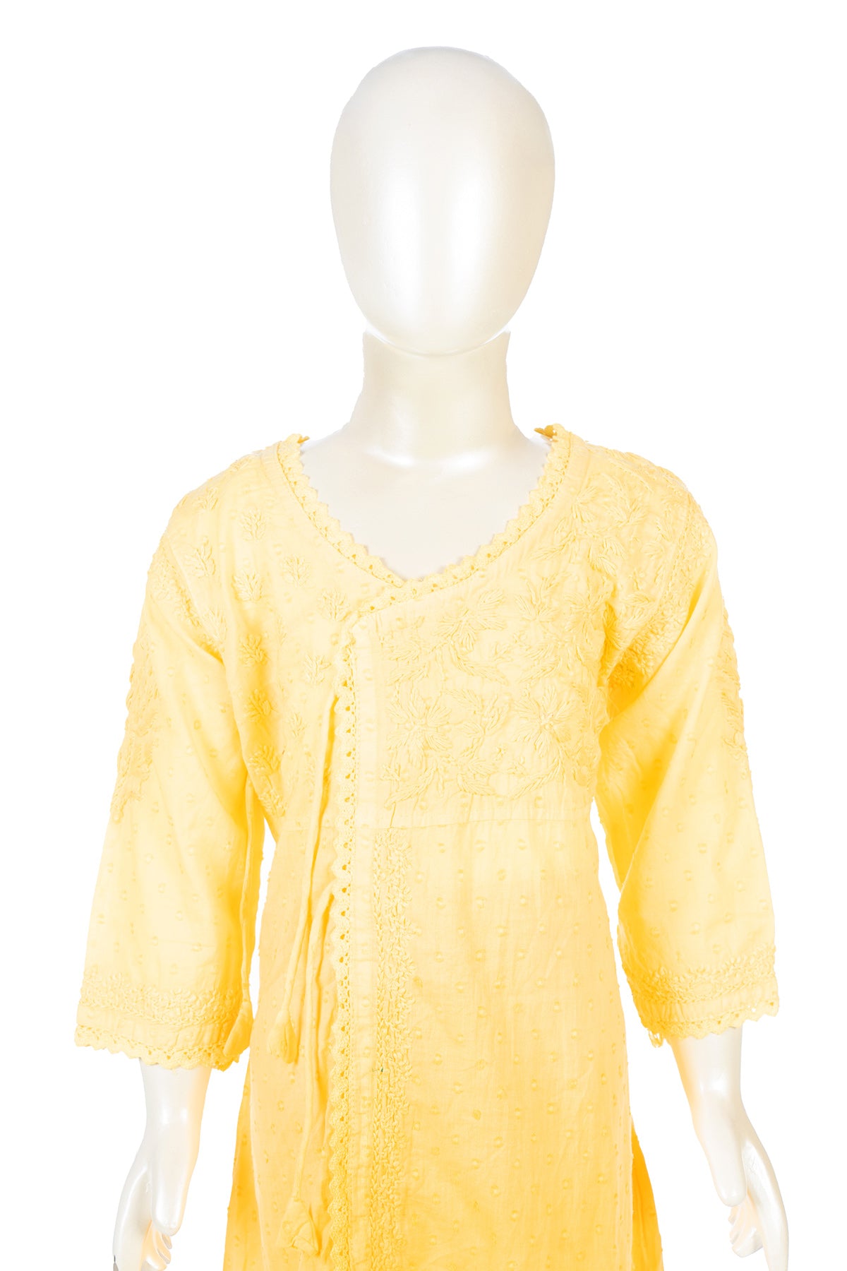 Silakaari Nabila Kids Yellow Mul Cotton Pure Lucknowi Kurti Pant set