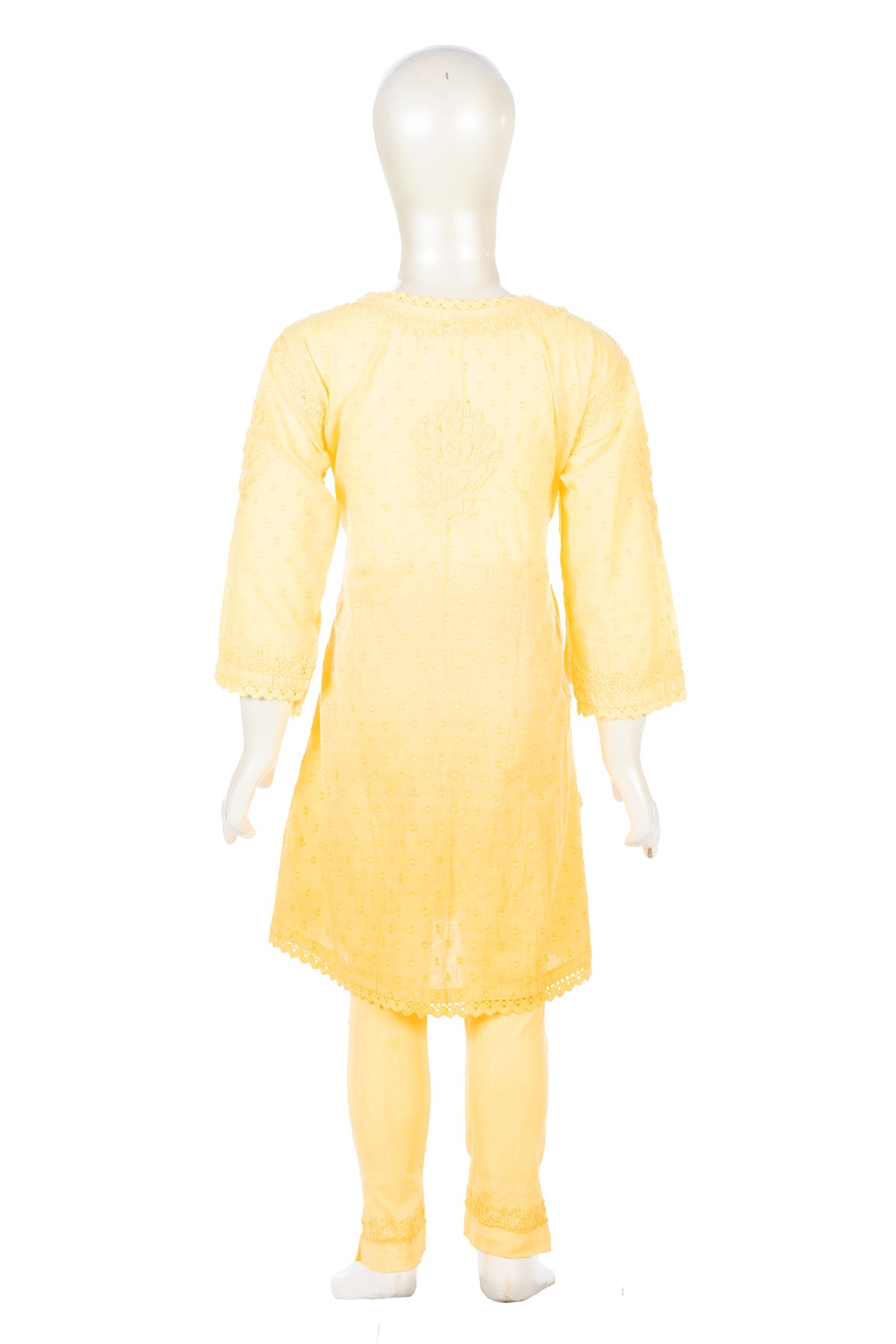 Silakaari Nabila Kids Yellow Mul Cotton Pure Lucknowi Kurti Pant set