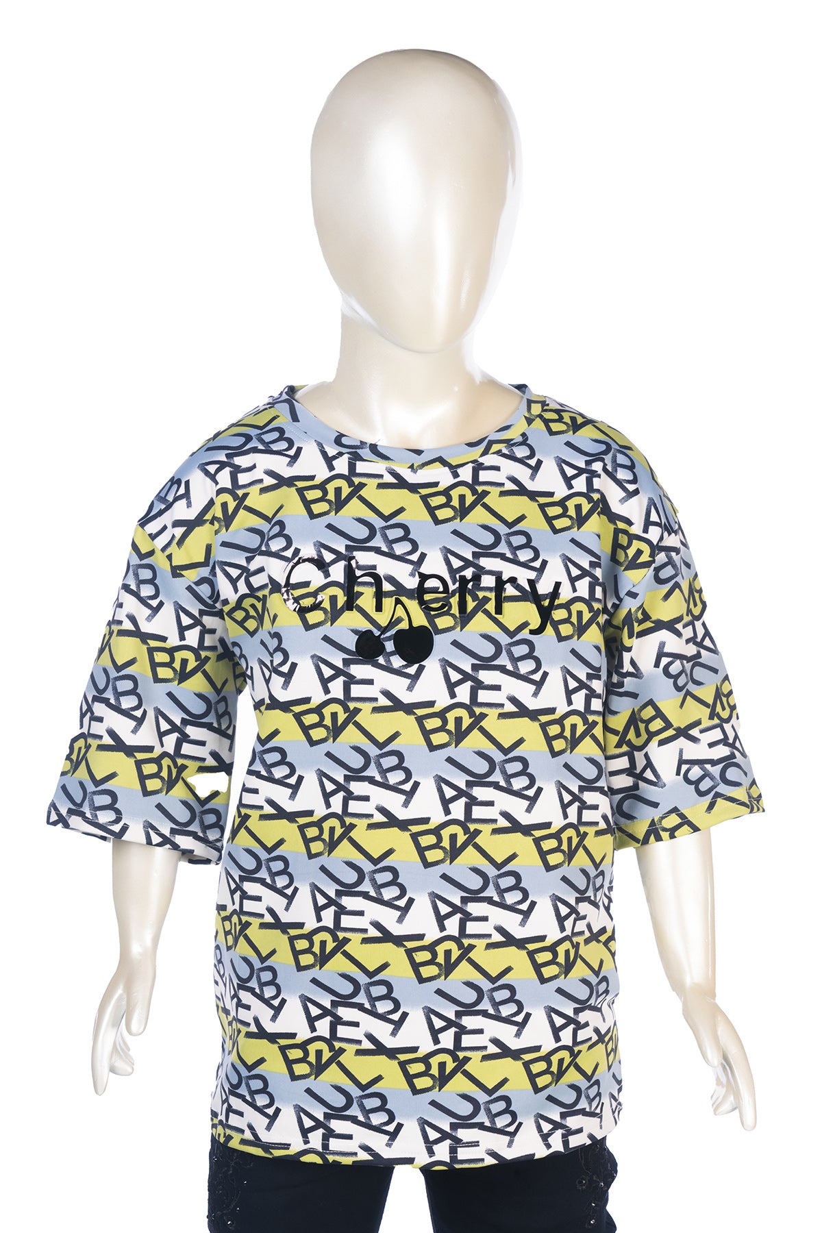 Silakaari Aaima Kids Green Printed T-Shirt With Black Jeans For Girls