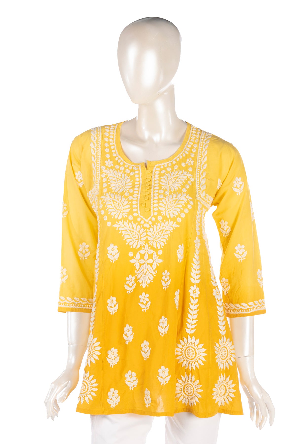 Silakaari Pure Viscose Yellow Shaded Heavy Lucknowi Aline Kurti With Pant Set