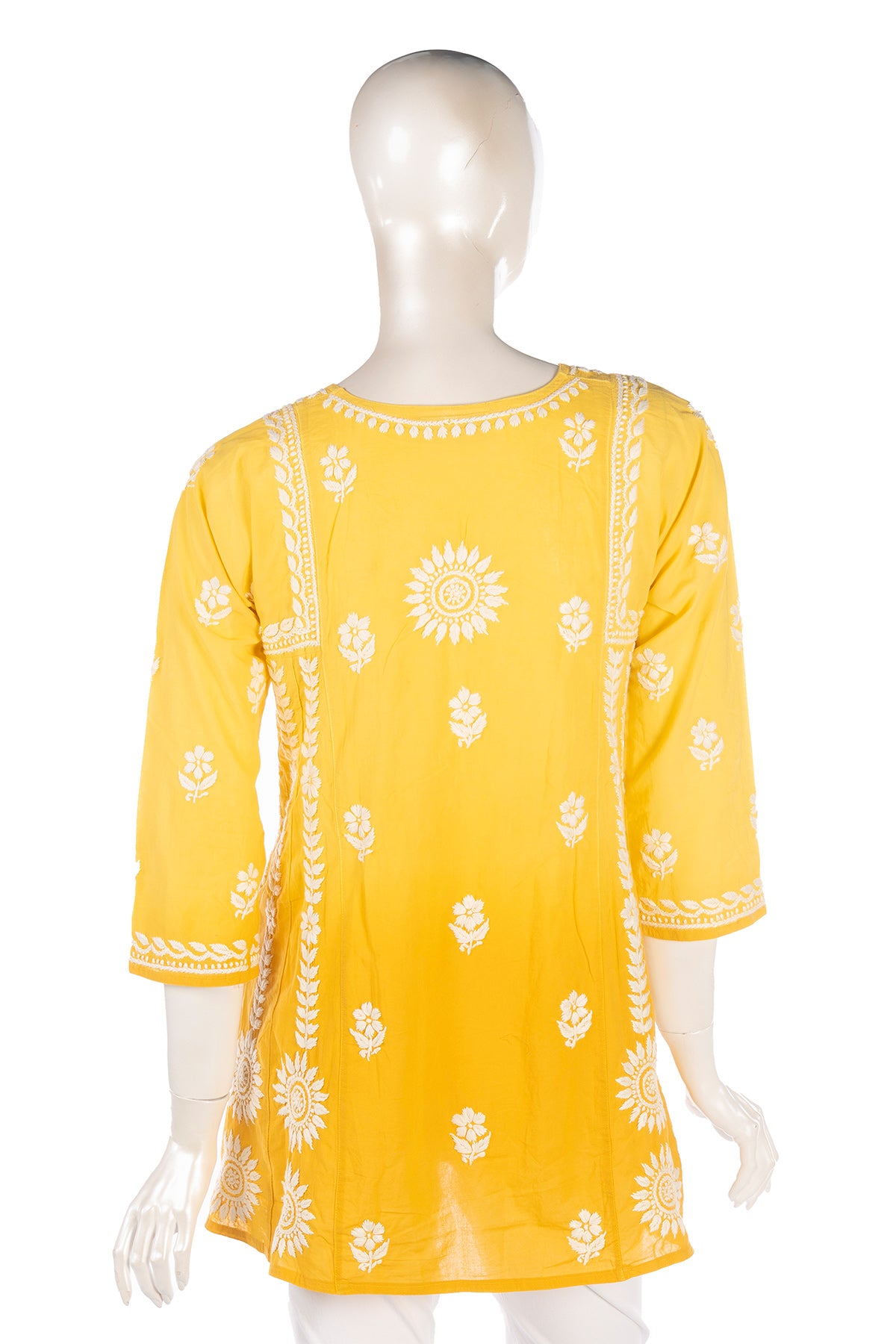Silakaari Pure Viscose Yellow Shaded Heavy Lucknowi Aline Kurti With Pant Set