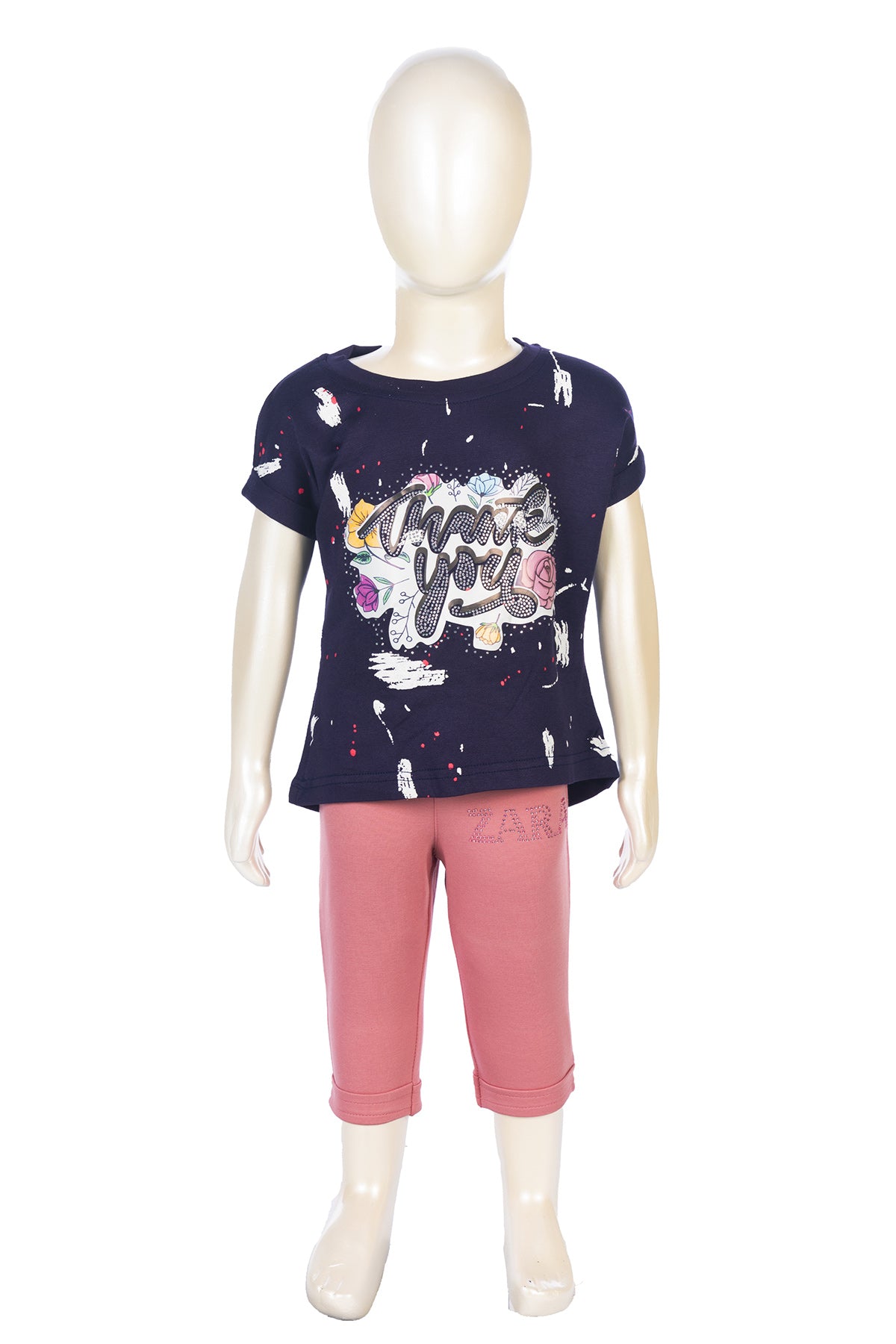 Silakaari Aadila Kids Navy Blue Rose Stylish Top For Girls With Pink Zara Capri