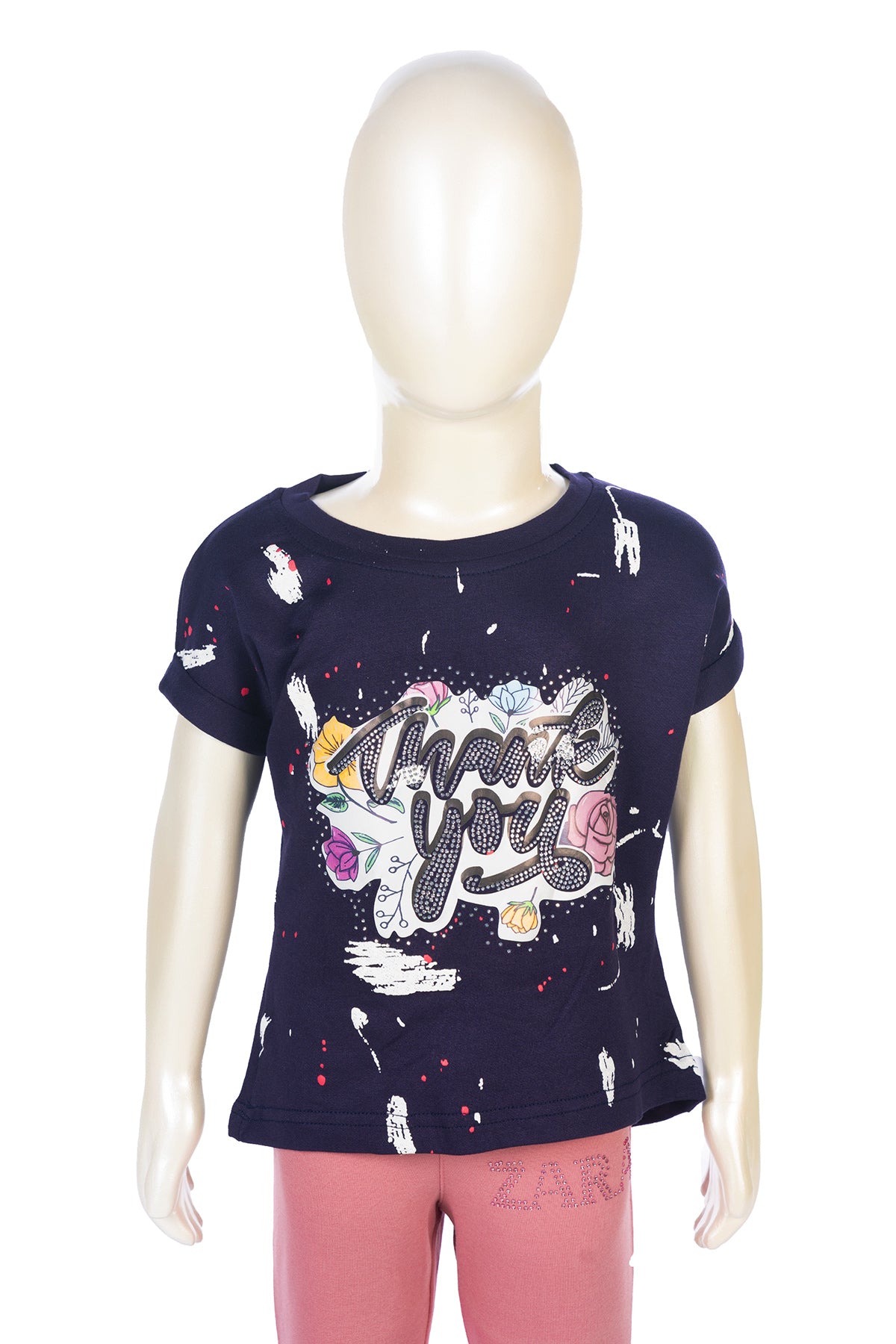 Silakaari Aadila Kids Navy Blue Rose Stylish Top For Girls With Pink Zara Capri