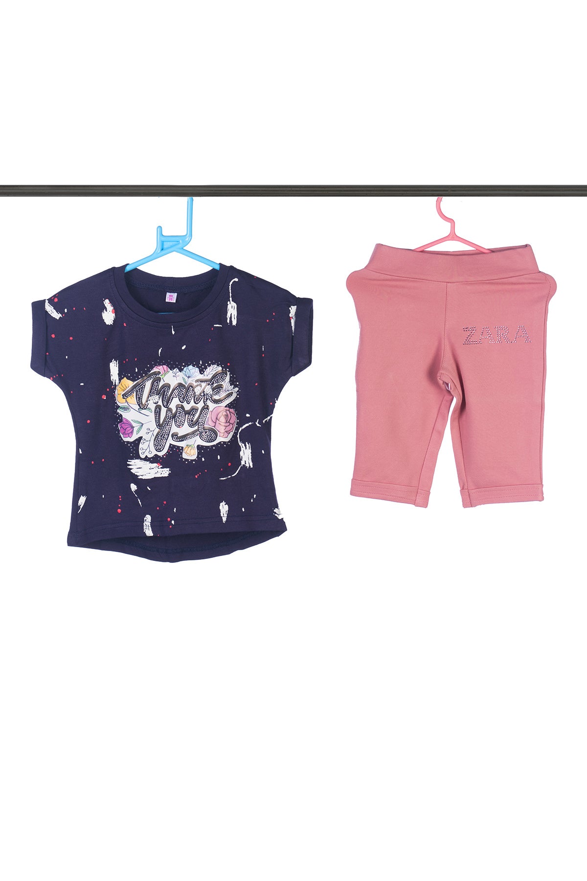 Silakaari Aadila Kids Navy Blue Rose Stylish Top For Girls With Pink Zara Capri