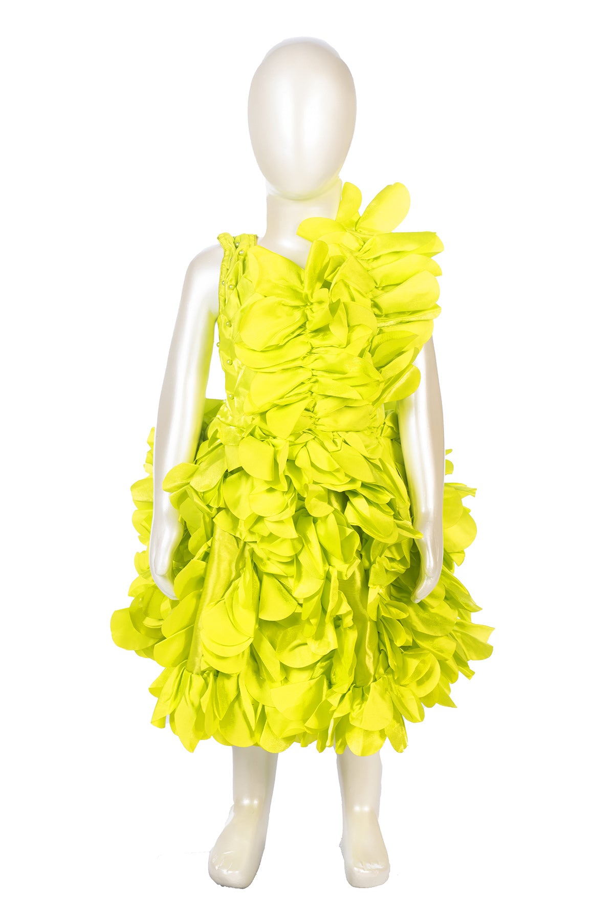 Silakaari Meher Kids Green Satin Sleeveless Beautiful Layered Party Frock Flower Dress for Girls