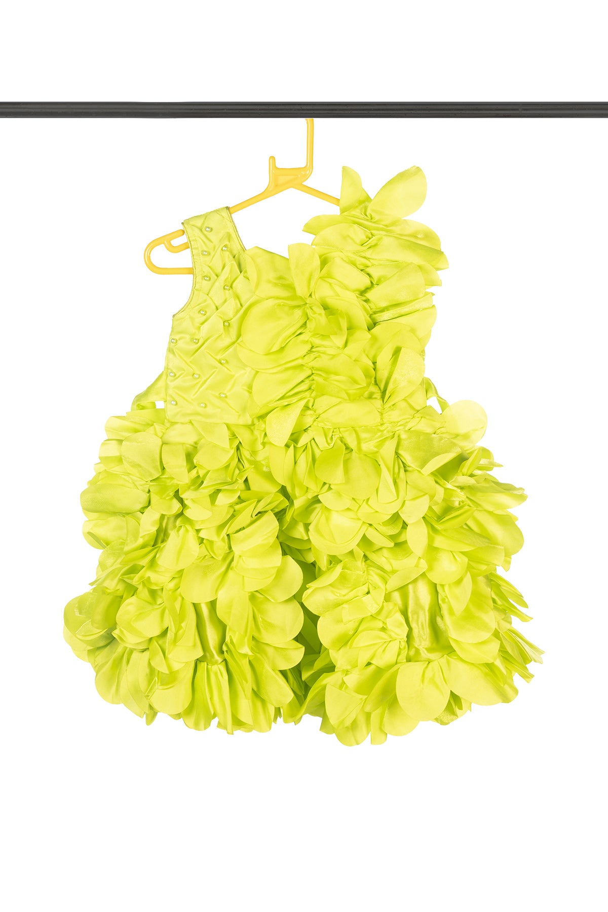 Silakaari Meher Kids Green Satin Sleeveless Beautiful Layered Party Frock Flower Dress for Girls