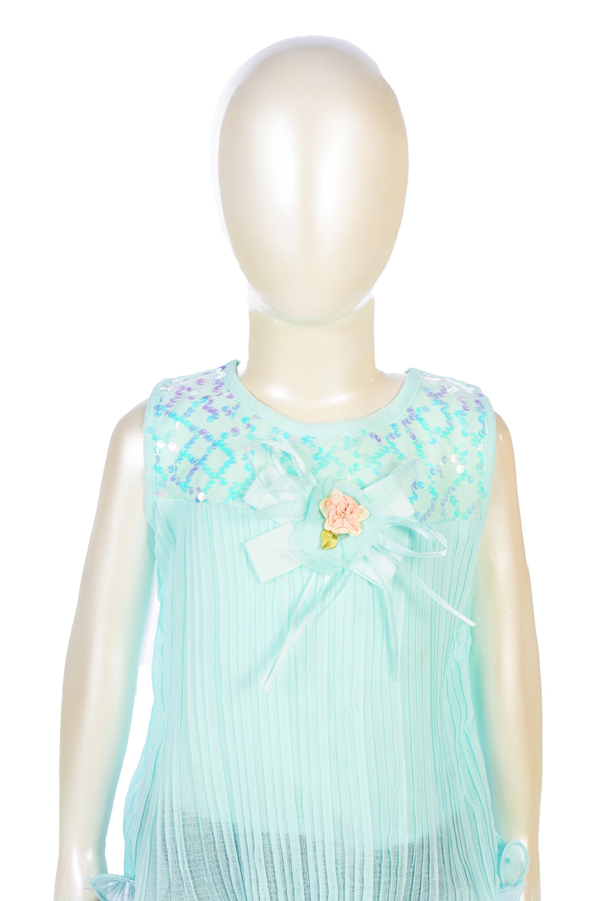 Silakaari Aisha Kids Fancy Sky Blue Stylish Sequnis Bow Top With Short For Girls