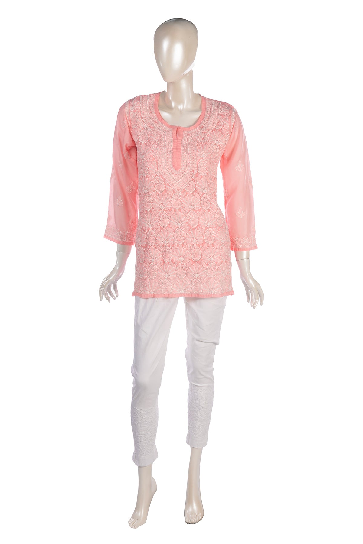 Silakaari Pure Mul Cotton All Over Premium Lucknowi Short Kurti With Pant Set