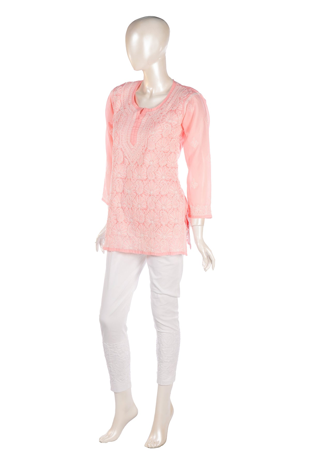 Silakaari Pure Mul Cotton All Over Premium Lucknowi Short Kurti With Pant Set