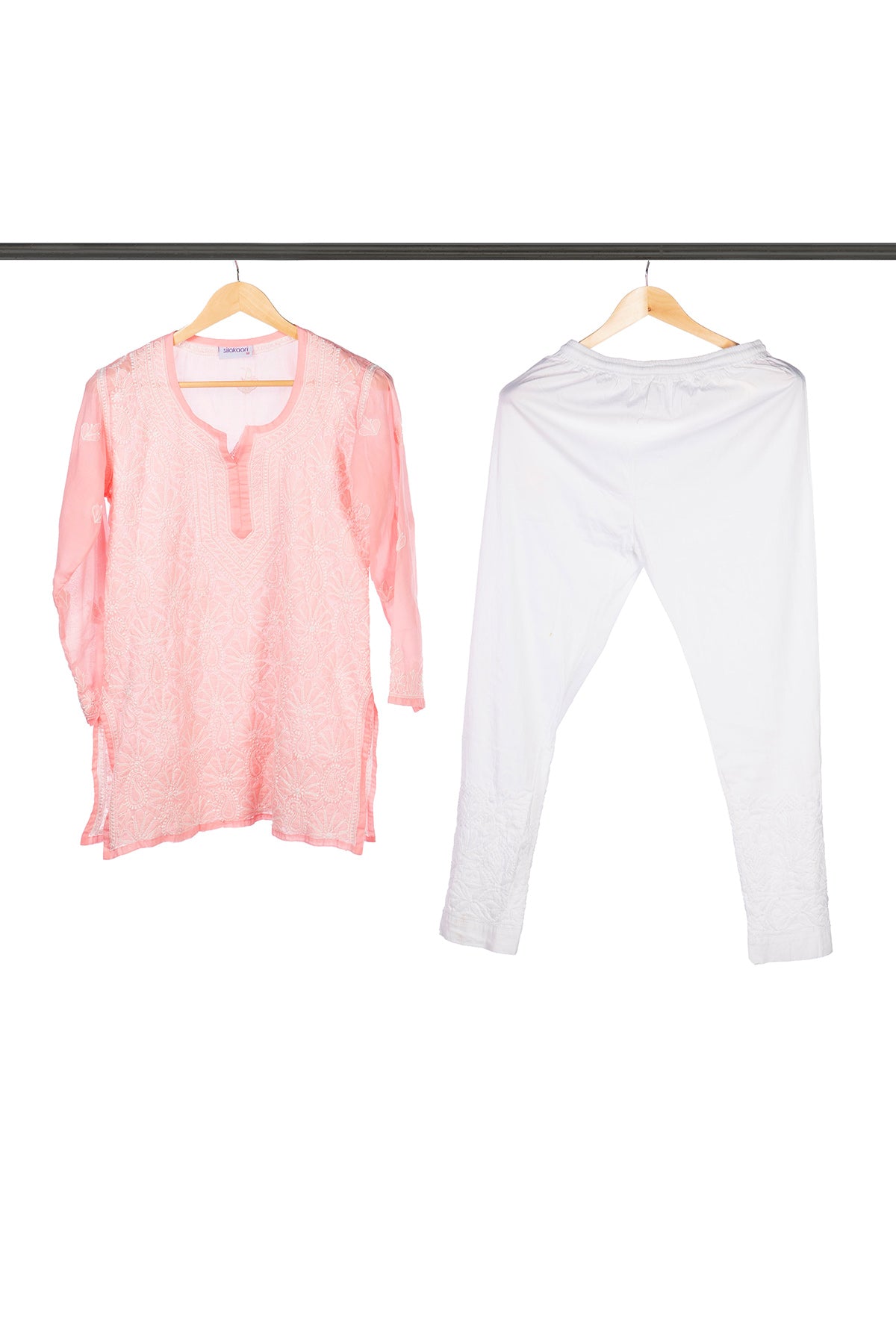 Silakaari Pure Mul Cotton All Over Premium Lucknowi Short Kurti With Pant Set