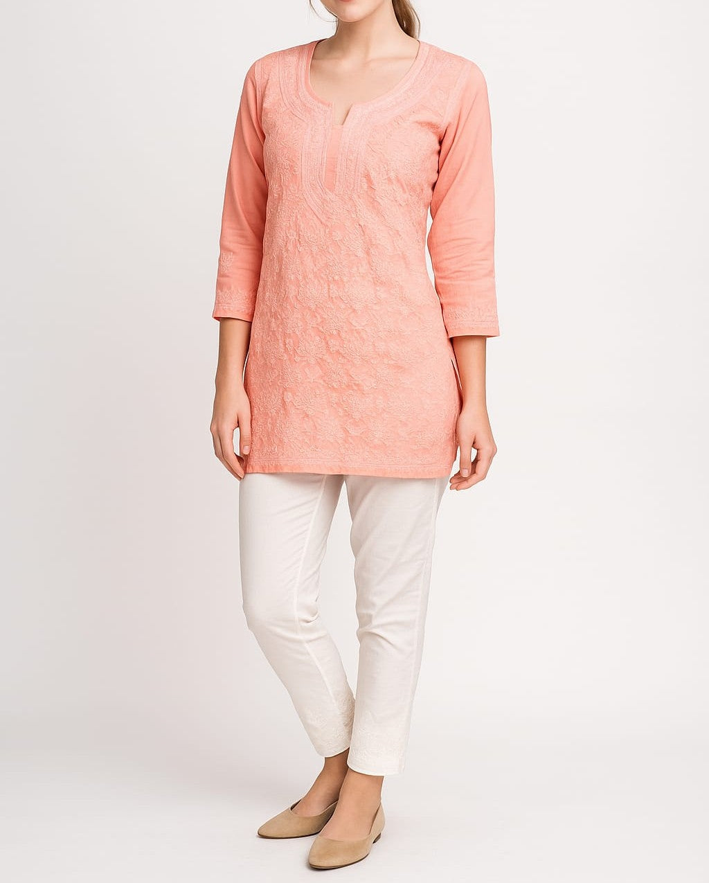 Silakaari Pure Mul Cotton All Over Premium Lucknowi Short Kurti With Pant Set