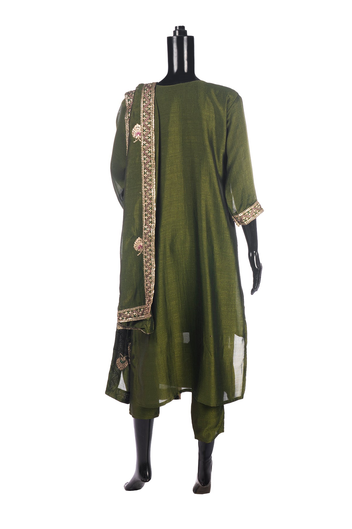 Silakaari Women's Vichiti Gold Sequins Heavy Kurti Pant Dupatta Set