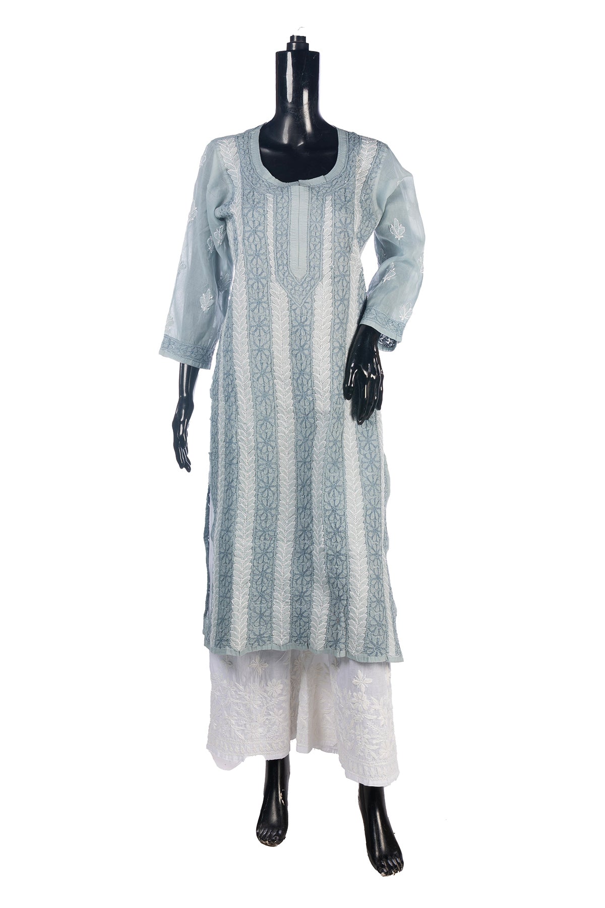 Silakaari Women's Pure Cotton All Over Panel Neck Point Premium Long Kurti Palazzo Set