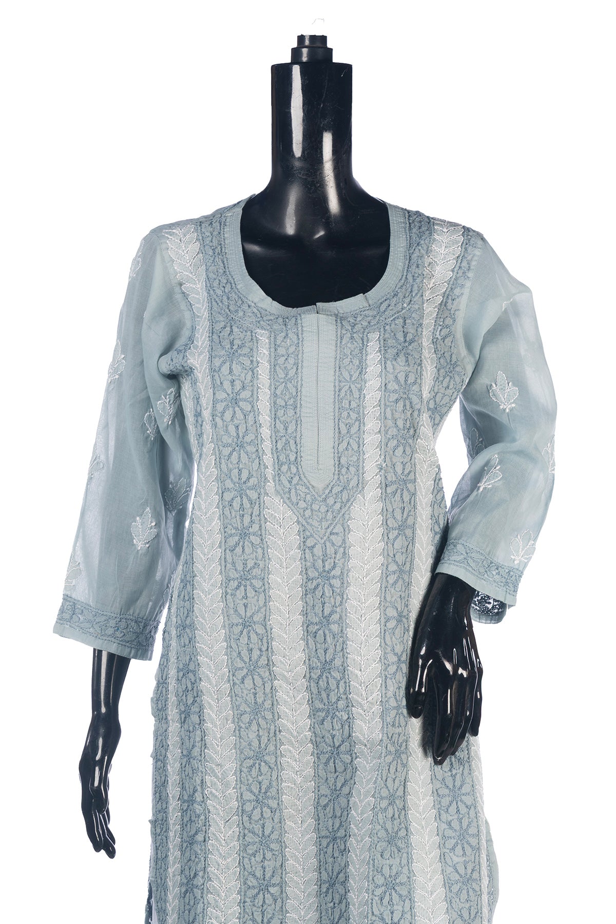 Silakaari Women's Pure Cotton All Over Panel Neck Point Premium Long Kurti Palazzo Set