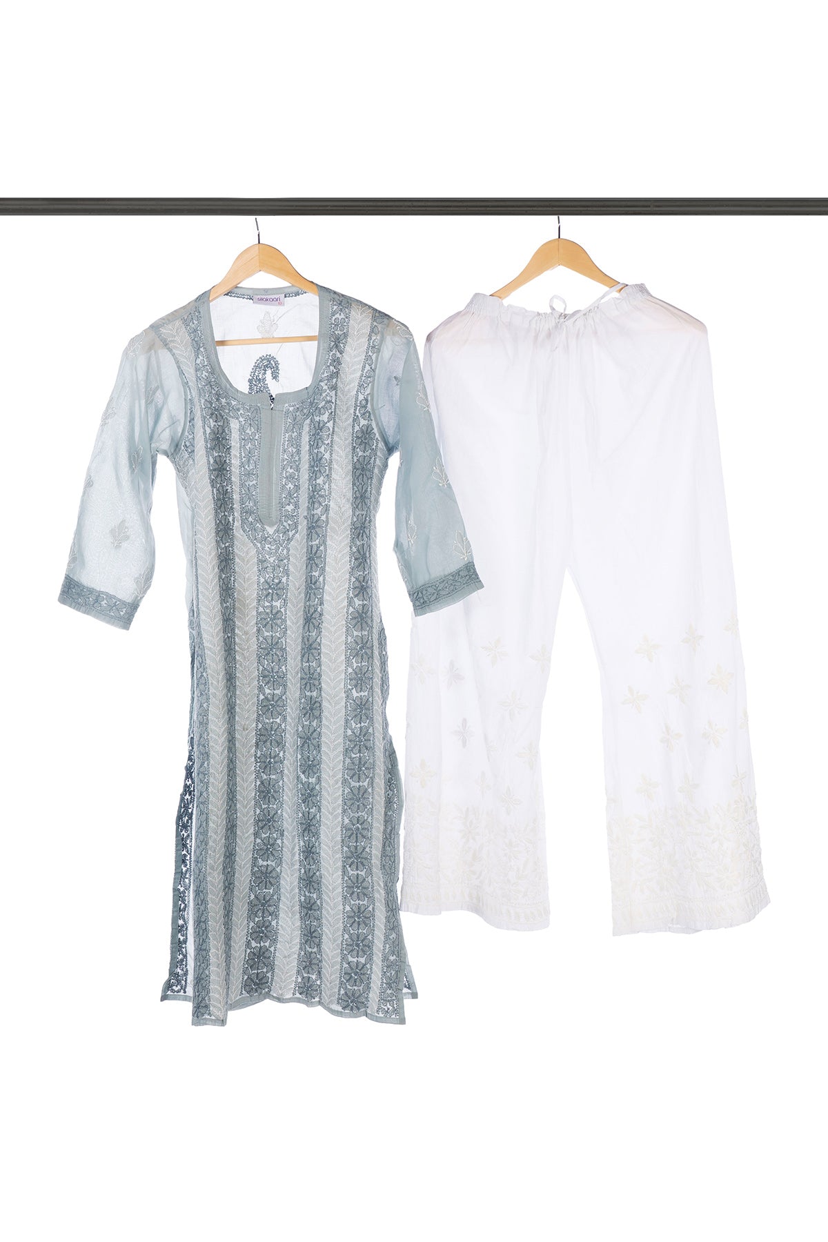 Silakaari Women's Pure Cotton All Over Panel Neck Point Premium Long Kurti Palazzo Set