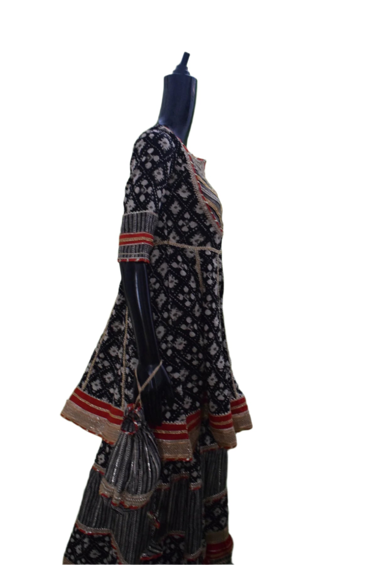 Silakaari Women's Black-Red Heavy Gota Patti Full Garara Set With Potli