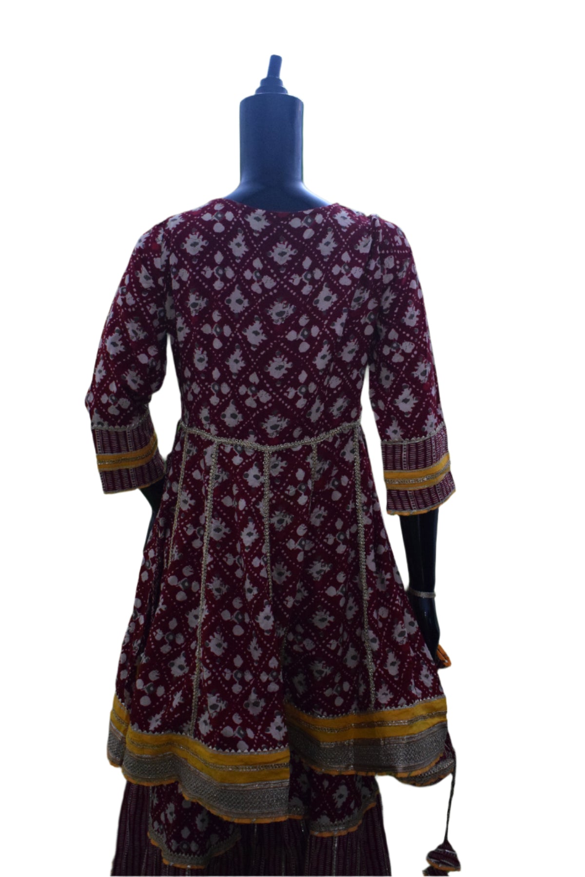 Silakaari Women's Maroon & Yellow Heavy Gotta Patti Full Garara Set With Potli