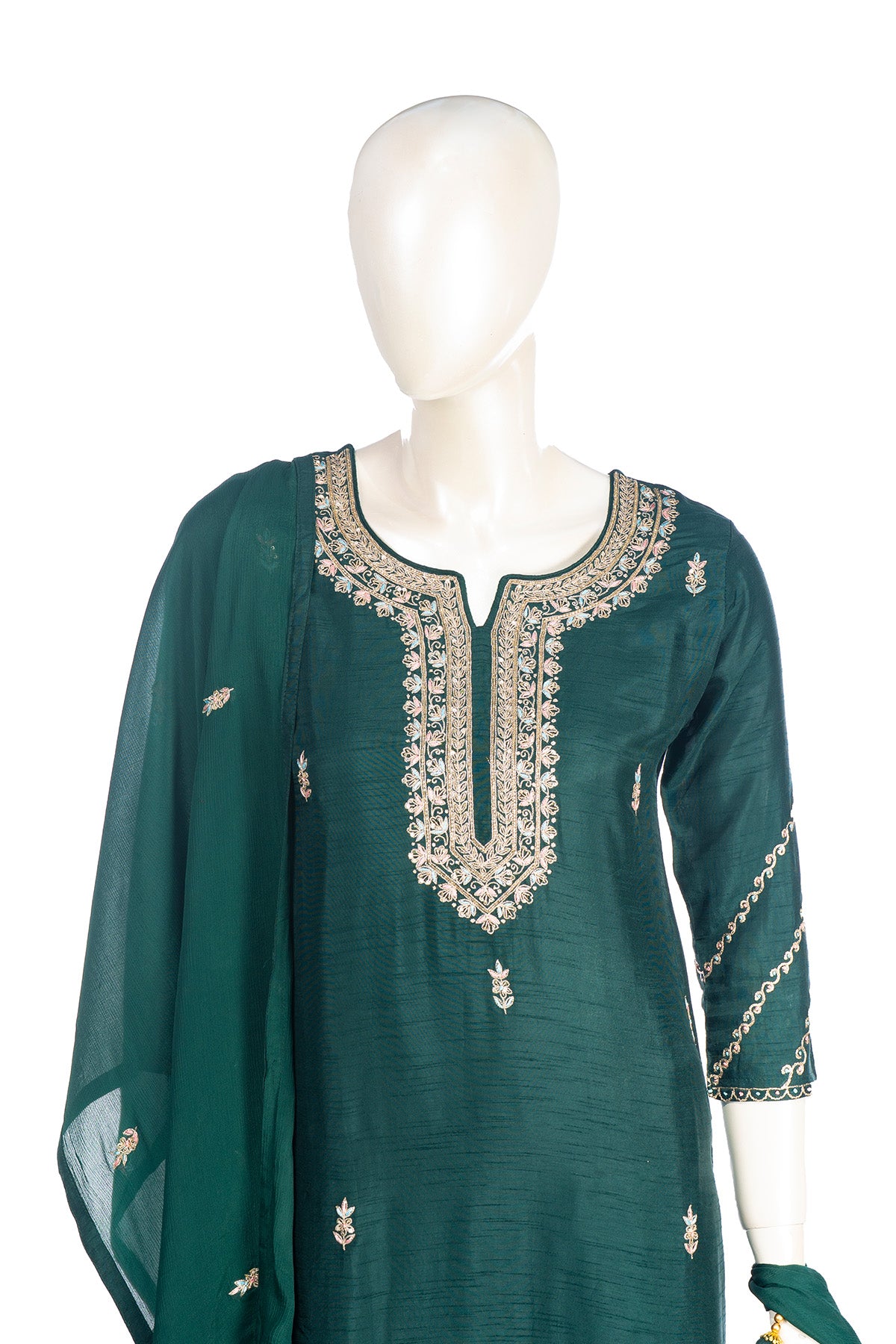 Silakaari Pure Hand-work festive Dark Green Kurti Pant Set