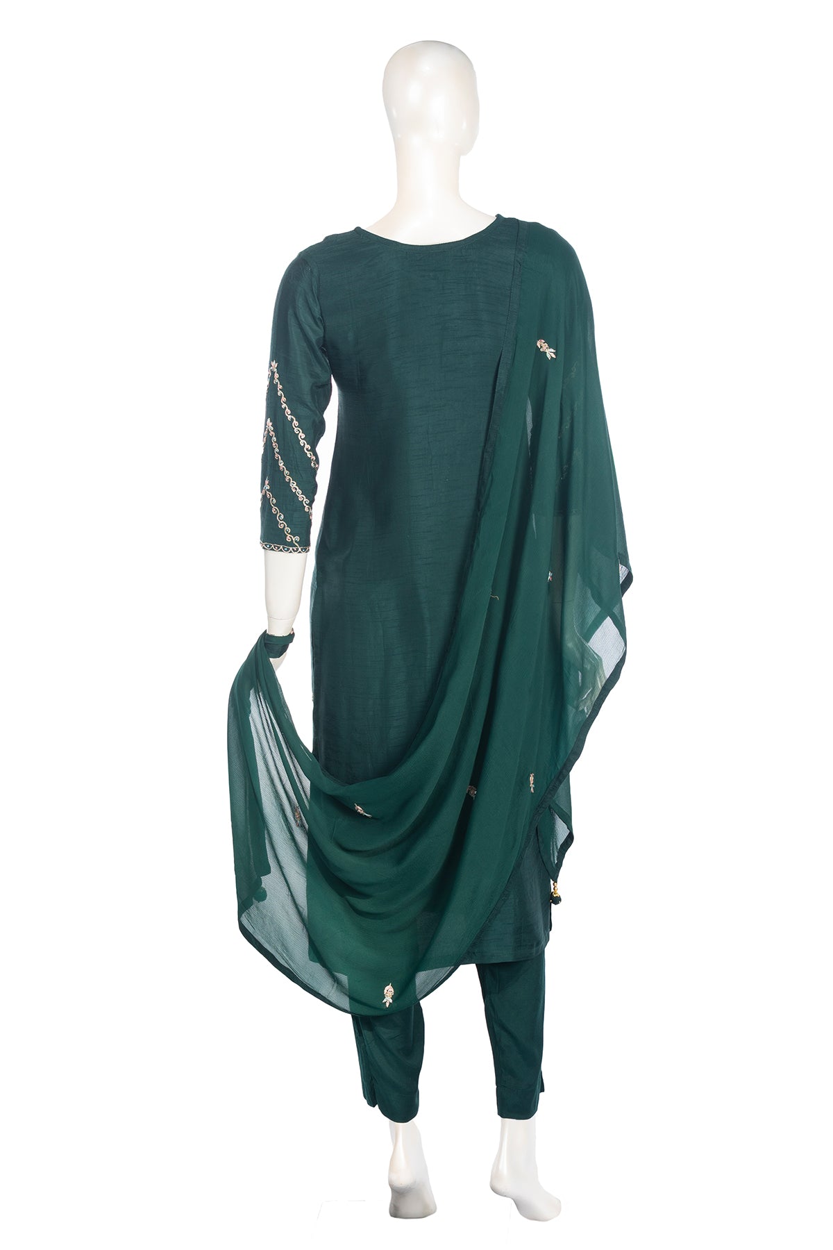 Silakaari Pure Hand-work festive Dark Green Kurti Pant Set