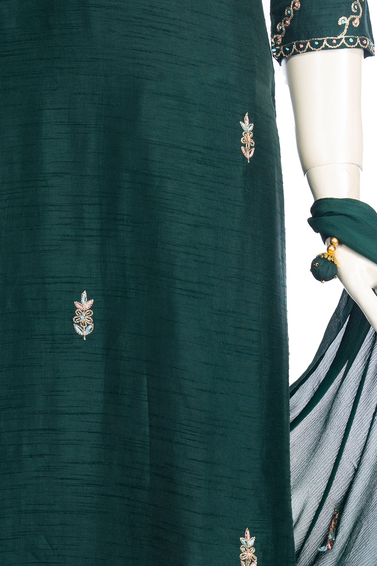 Silakaari Pure Hand-work festive Dark Green Kurti Pant Set