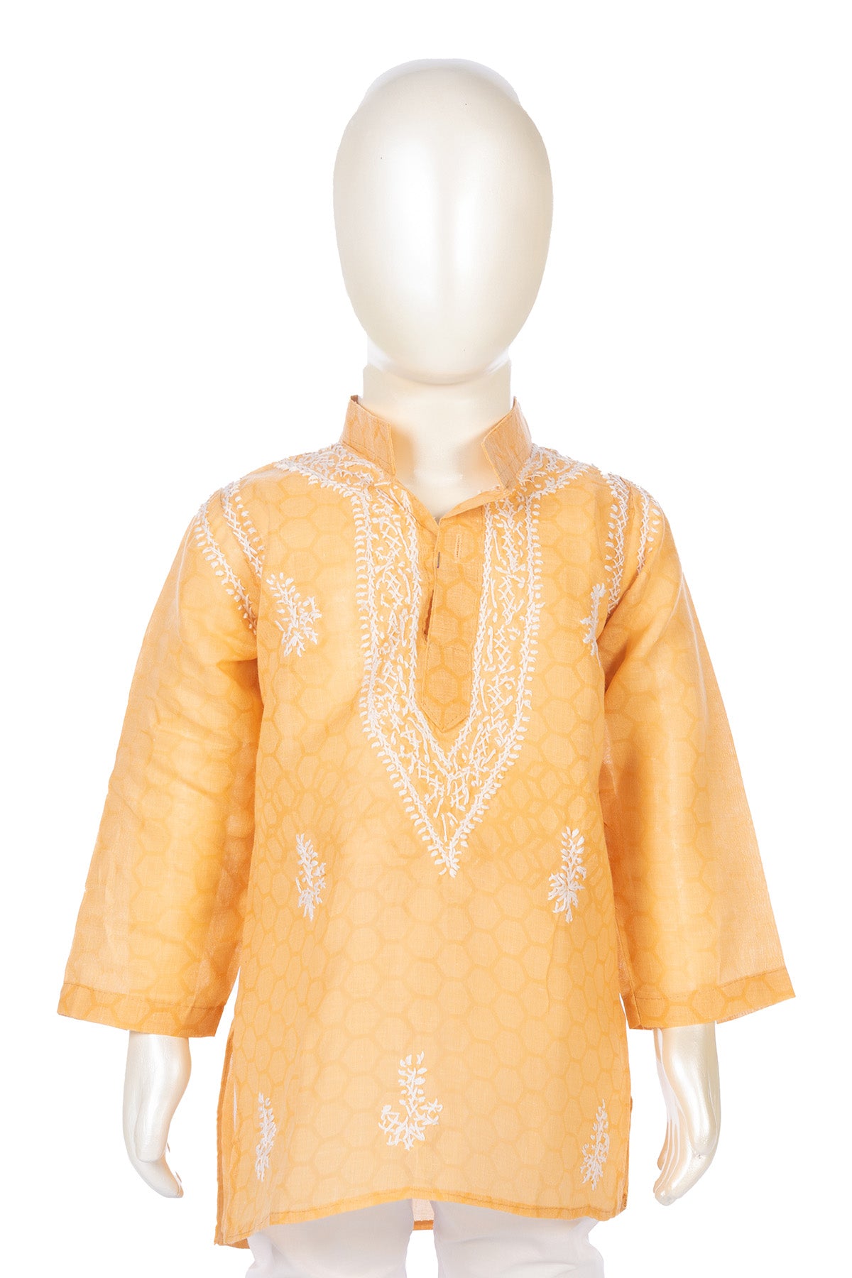 Silakaari Aarav Beige-White Pure Lucknowi Chikankari Kurta Pyjama Set For Boys