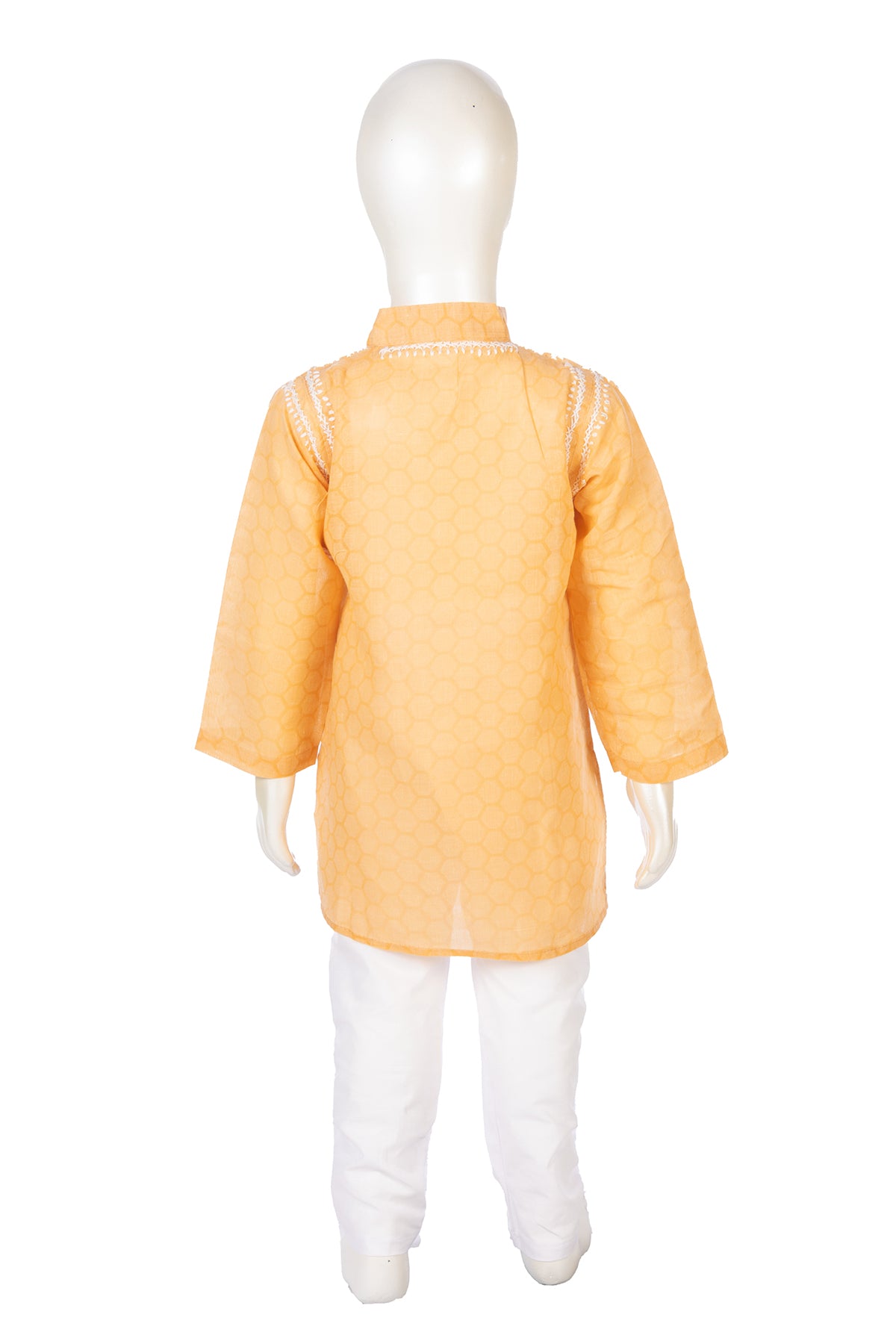 Silakaari Aarav Beige-White Pure Lucknowi Chikankari Kurta Pyjama Set For Boys