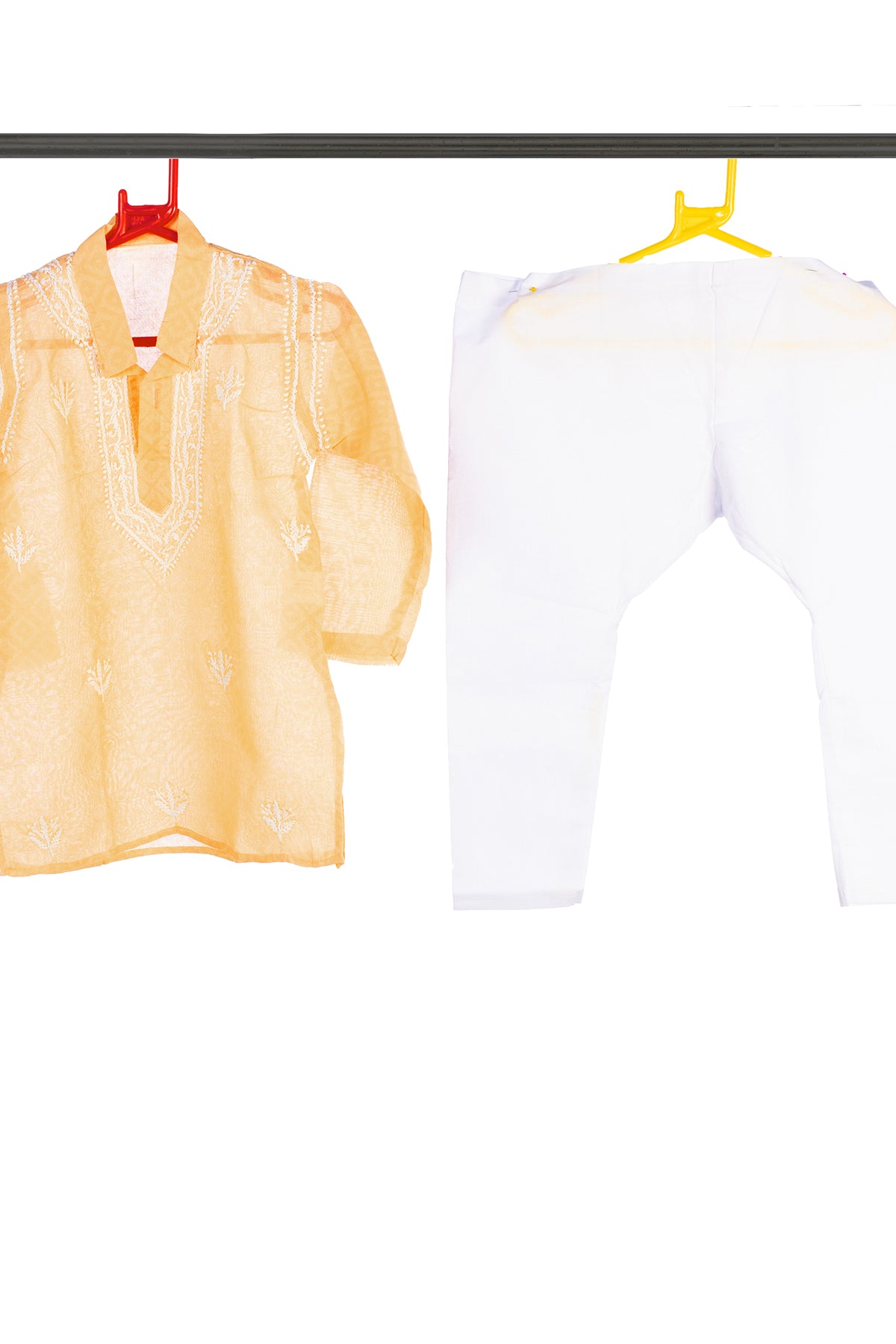 Silakaari Aarav Beige-White Pure Lucknowi Chikankari Kurta Pyjama Set For Boys