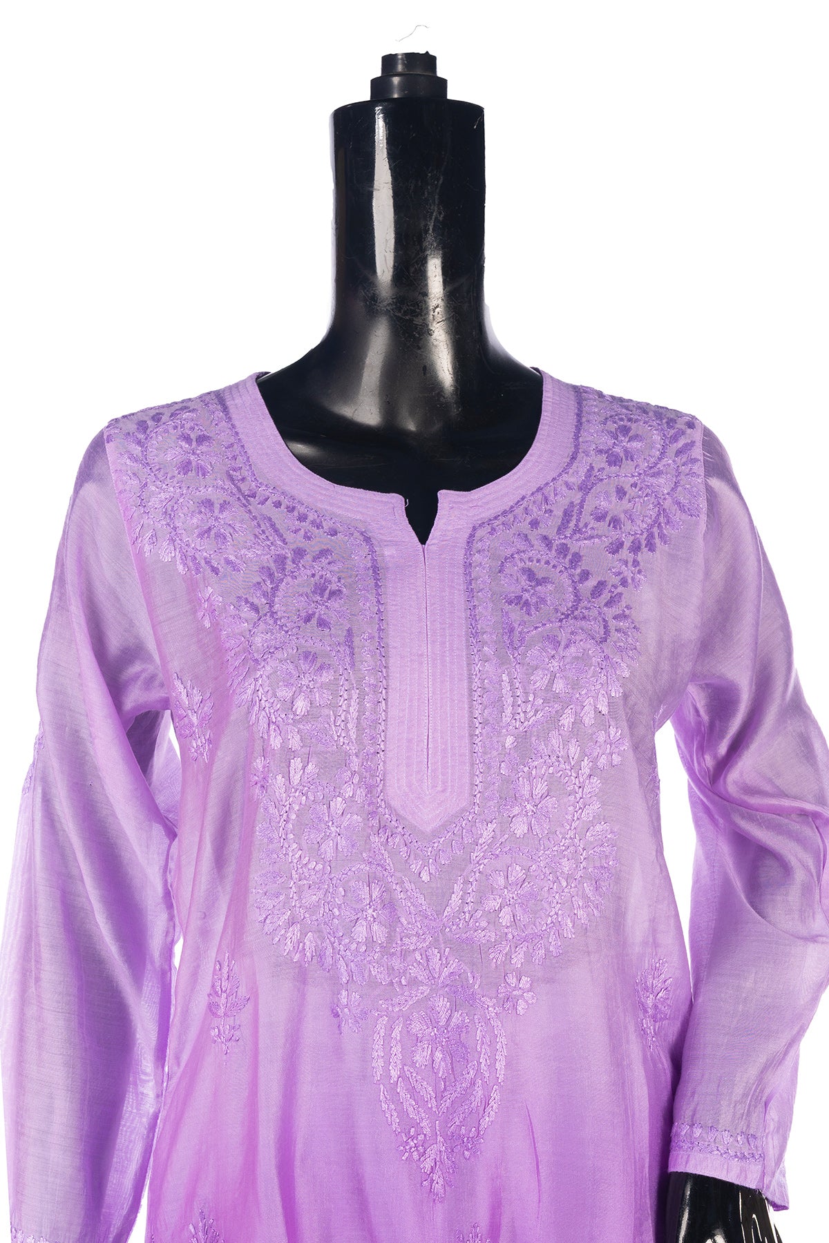 Silakaari Women's Blaze Pure Chanderi Shaded Lucknowi Premium Long Kurti Palazzo Set