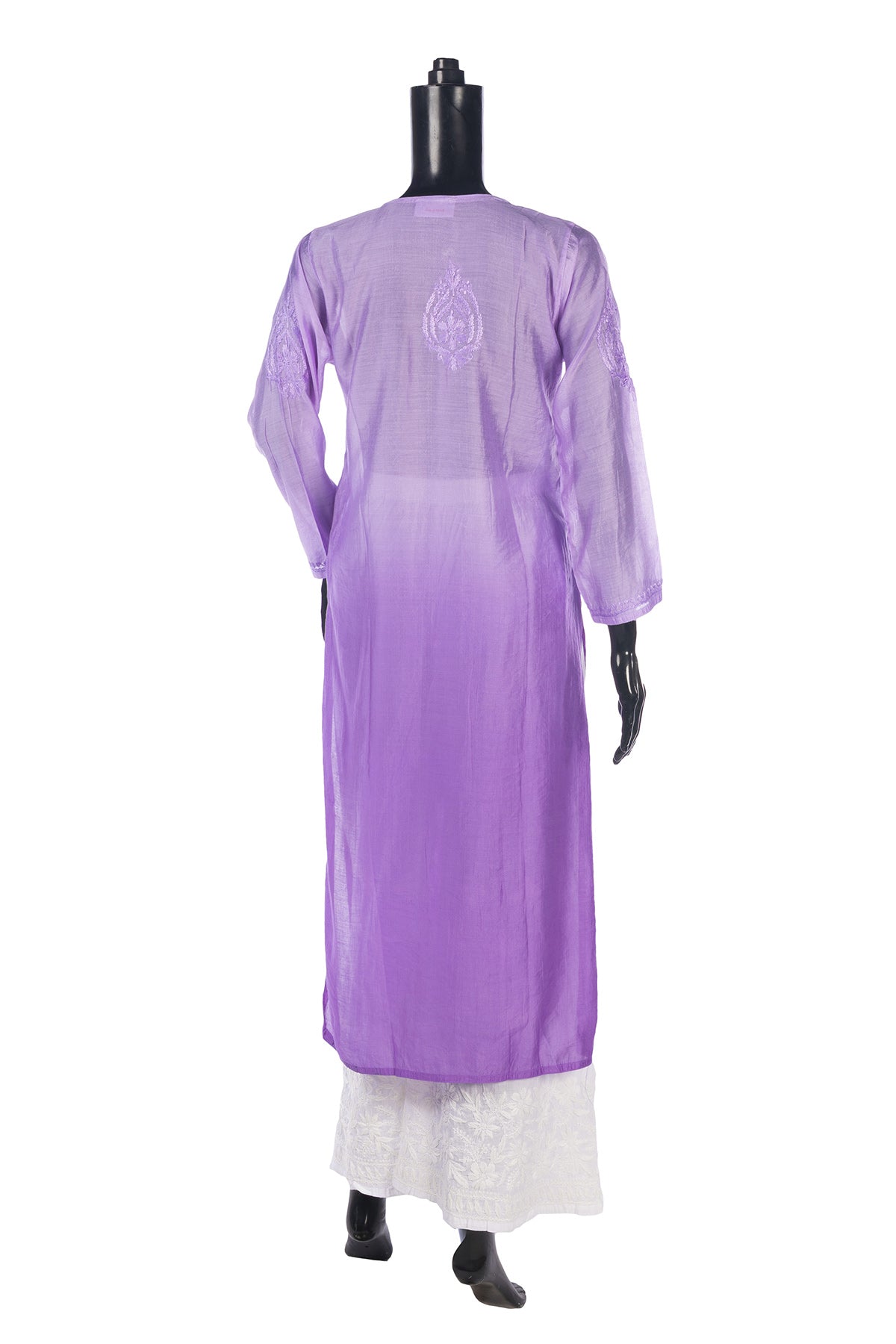 Silakaari Women's Blaze Pure Chanderi Shaded Lucknowi Premium Long Kurti Palazzo Set