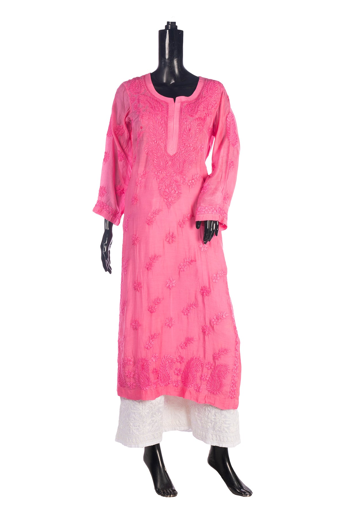 Silakaari Pure Muslin Heavy Self Theard Long Lucknowi Premium Kurti Palazzo Set