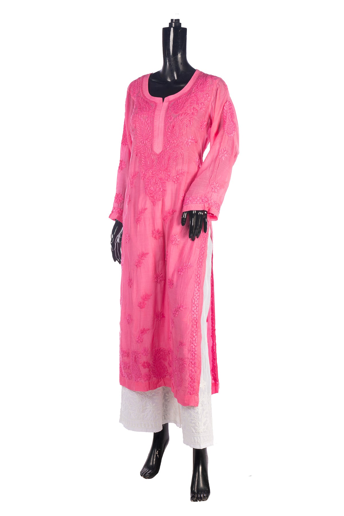 Silakaari Pure Muslin Heavy Self Theard Long Lucknowi Premium Kurti Palazzo Set