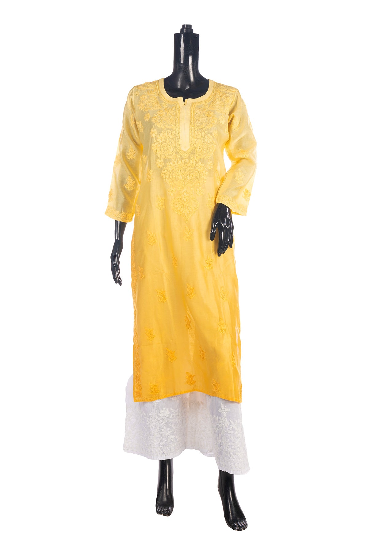 Silakaari Women's Pure Viscose Self Thread Heavy Lucknowi Glance Long Kurti Palazzo Set