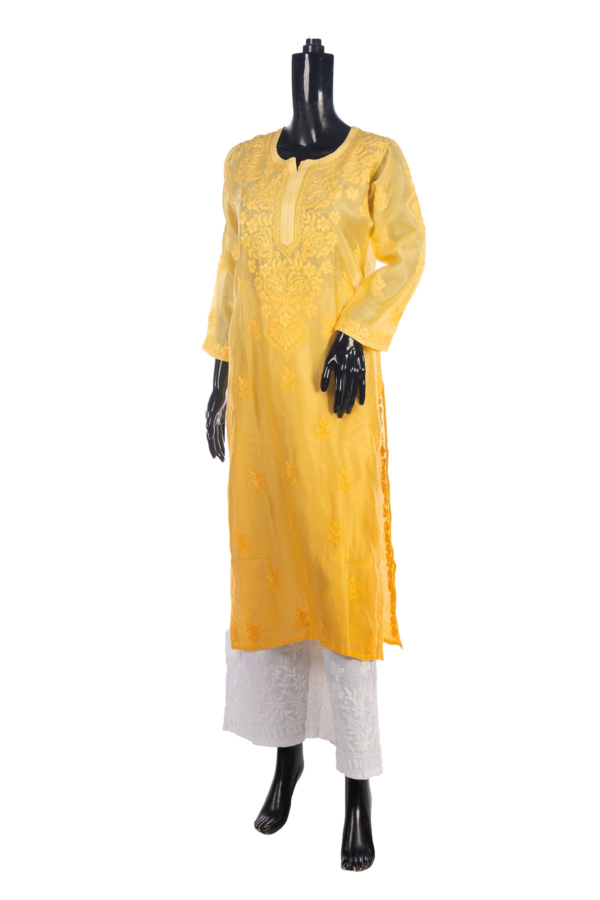 Silakaari Women's Pure Viscose Self Thread Heavy Lucknowi Glance Long Kurti Palazzo Set