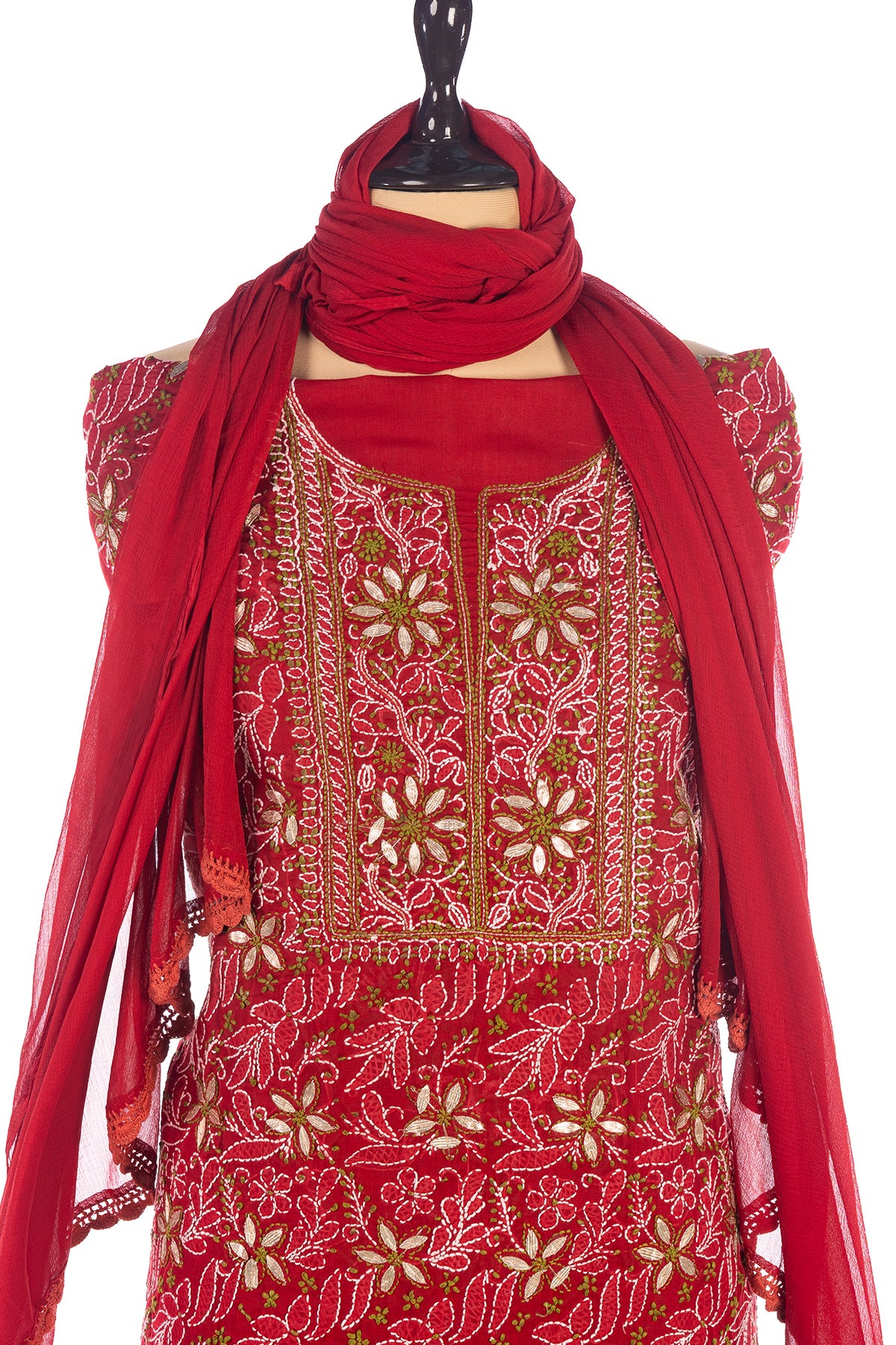 Silakaari Dulhan Gota Patti Maroon Full Jaal Premium Lucknowi Dress Material With Dupatta