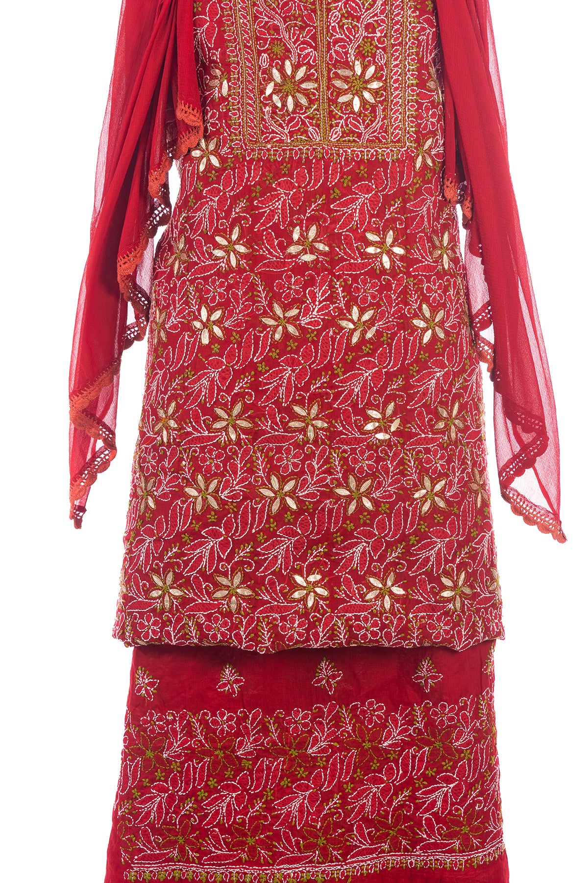 Silakaari Dulhan Gota Patti Maroon Full Jaal Premium Lucknowi Dress Material With Dupatta