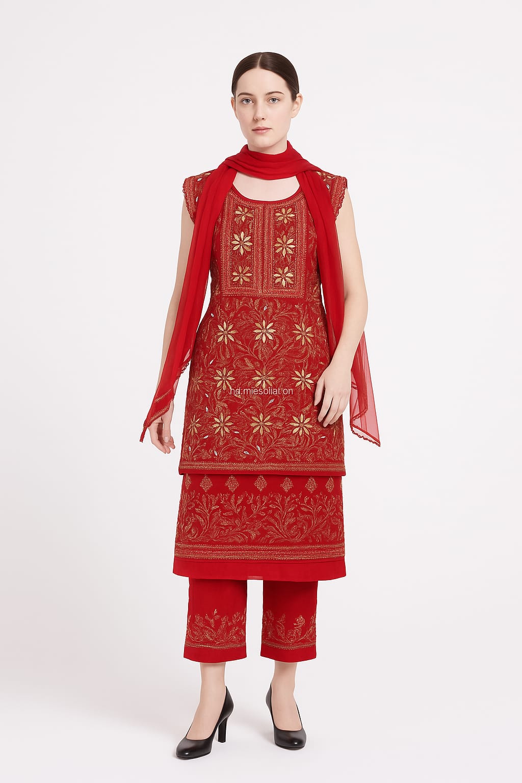 Silakaari Dulhan Gota Patti Maroon Full Jaal Premium Lucknowi Dress Material With Dupatta