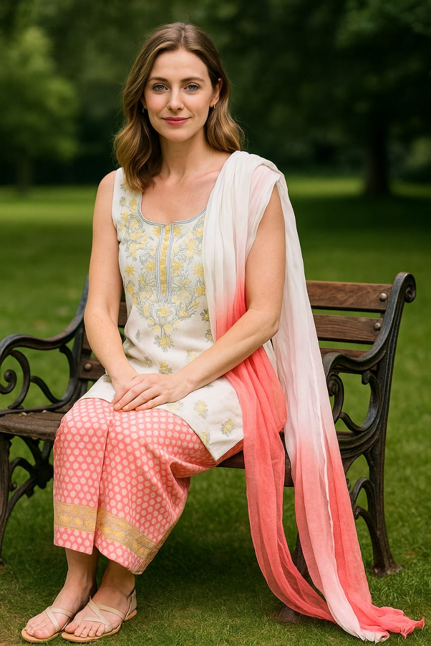Silakaari Gulabi Polka Dot Pure Cotton Premium Lucknowi Dress Material With Dupatta
