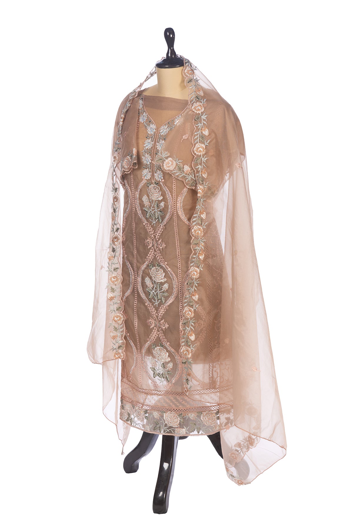 Silakaari Alfaaz Brown Pure Organza Heavy Dimond Embroidery Unstitched Pakistani Suits