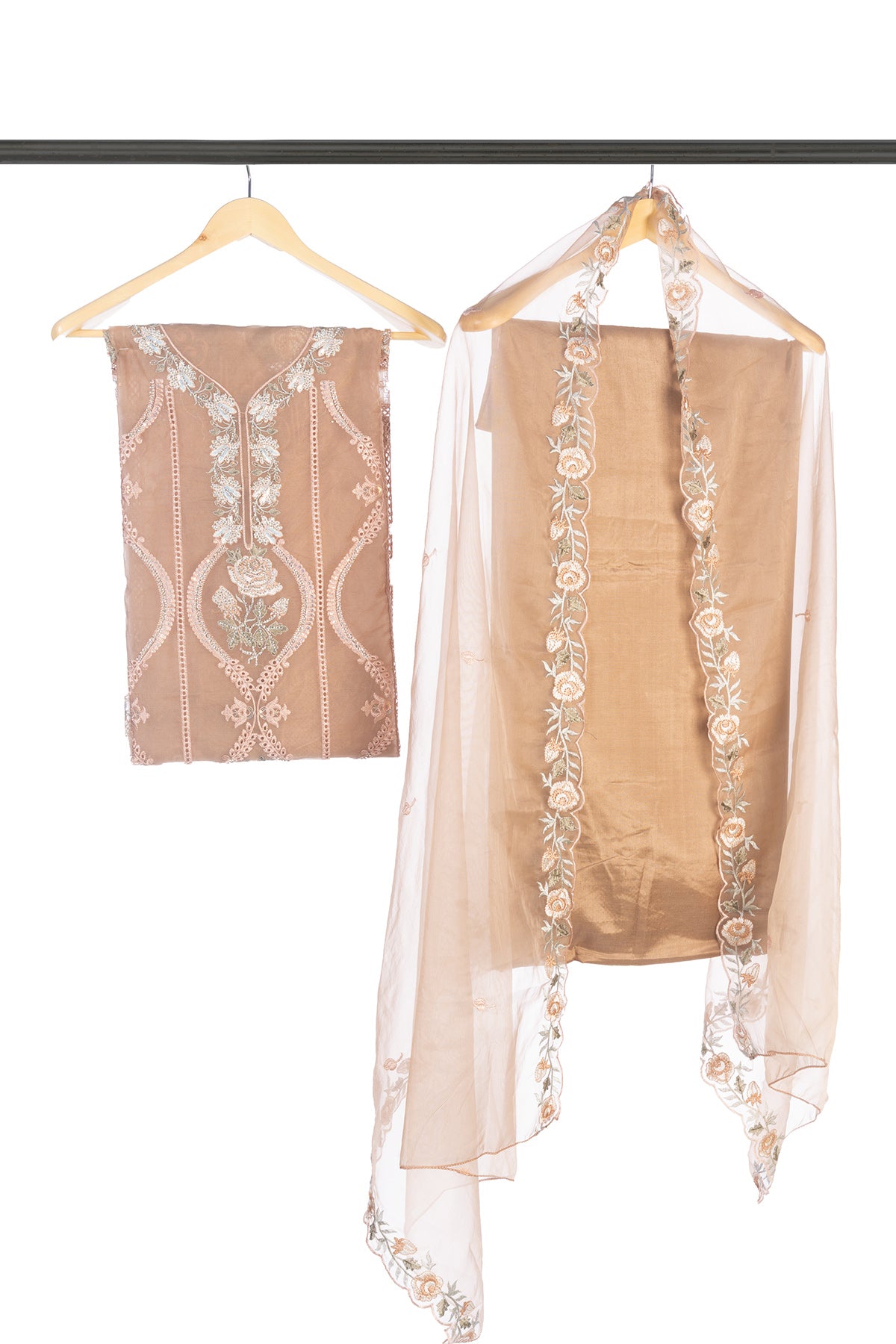 Silakaari Alfaaz Brown Pure Organza Heavy Dimond Embroidery Unstitched Suits