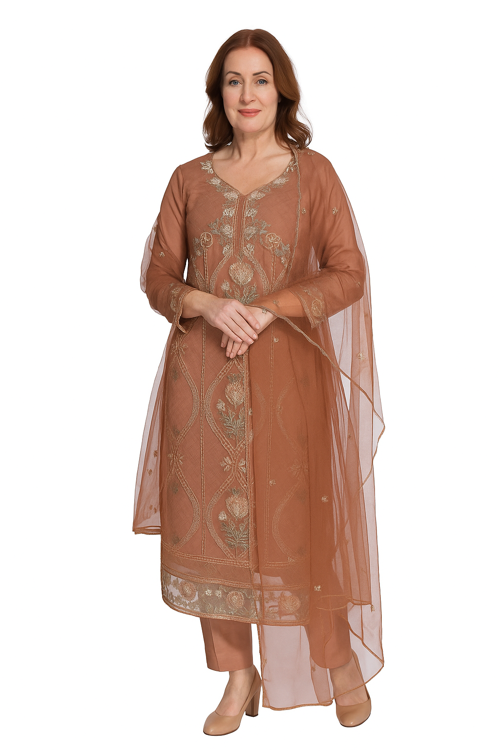 Silakaari Alfaaz Brown Pure Organza Heavy Dimond Embroidery Unstitched Suits