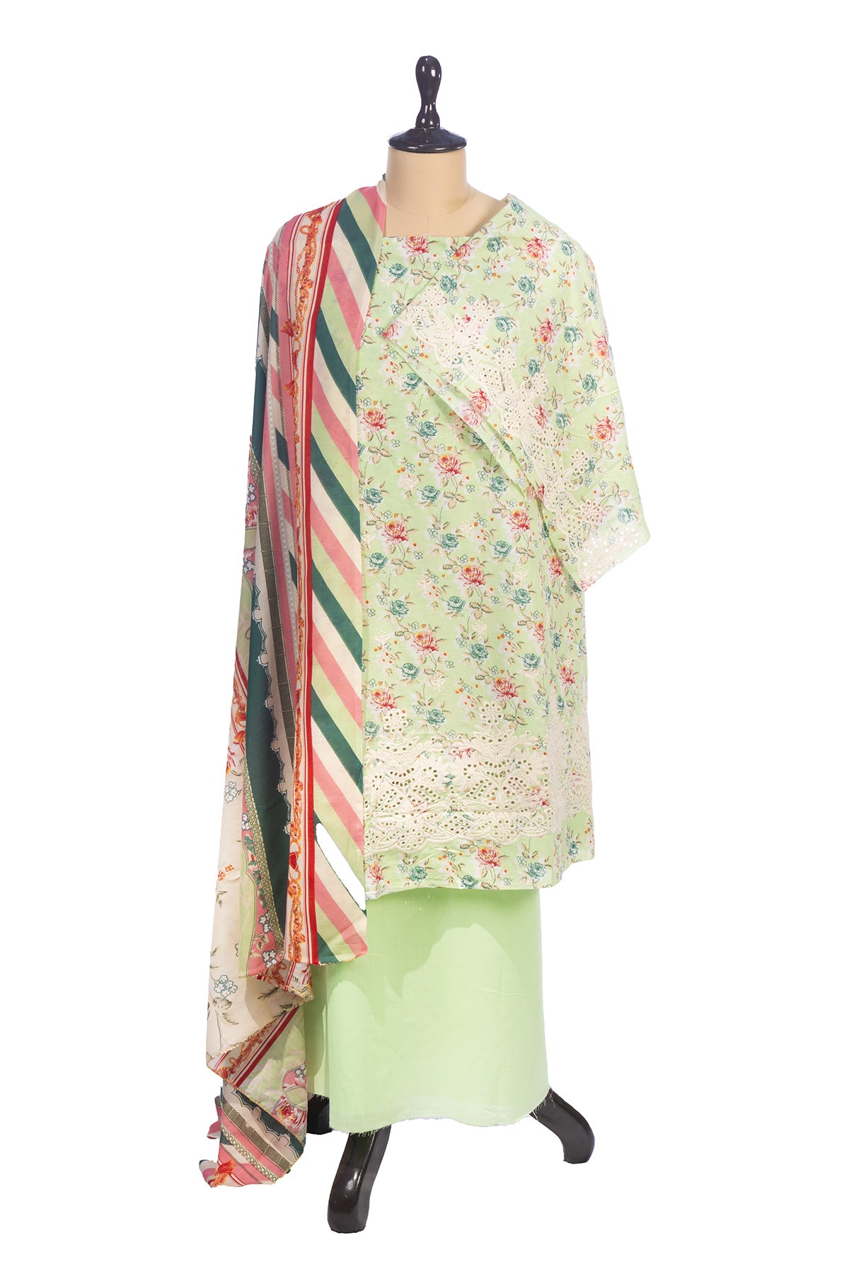Silakaari Nawazish Pista Green Pure Lawn Chikan Cut Work Fancy Unstitched Suits