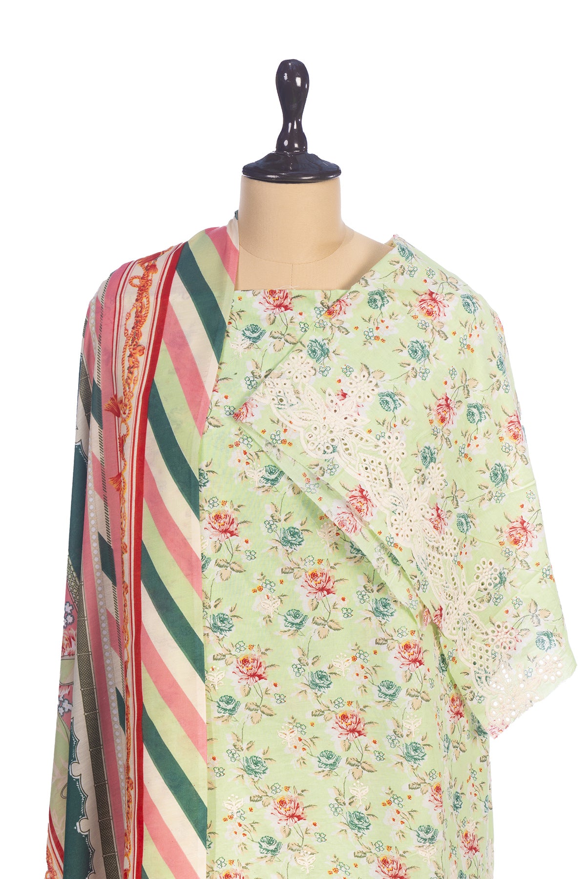 Silakaari Nawazish Pista Green Pure Lawn Chikan Cut Work Fancy Unstitched Suits