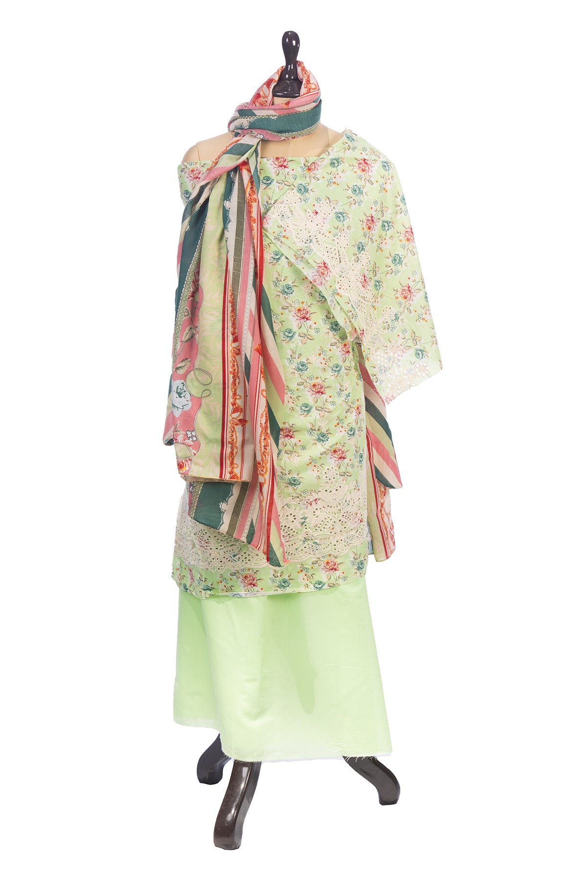 Silakaari Nawazish Pista Green Pure Lawn Chikan Cut Work Fancy Unstitched  Suits
